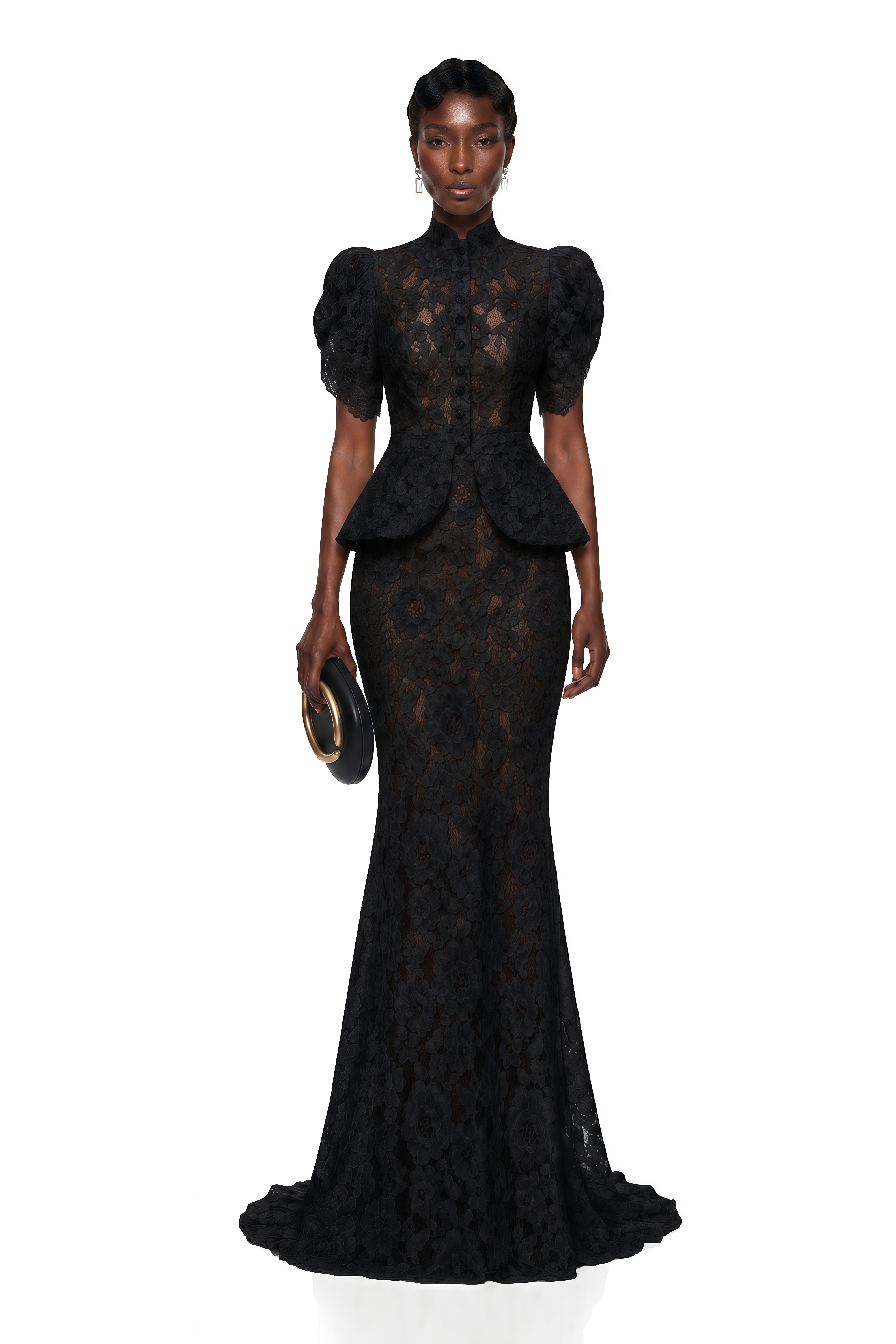 Adèle Black Short Sleeve Floral Blouse & Mermaid Skirt Set
