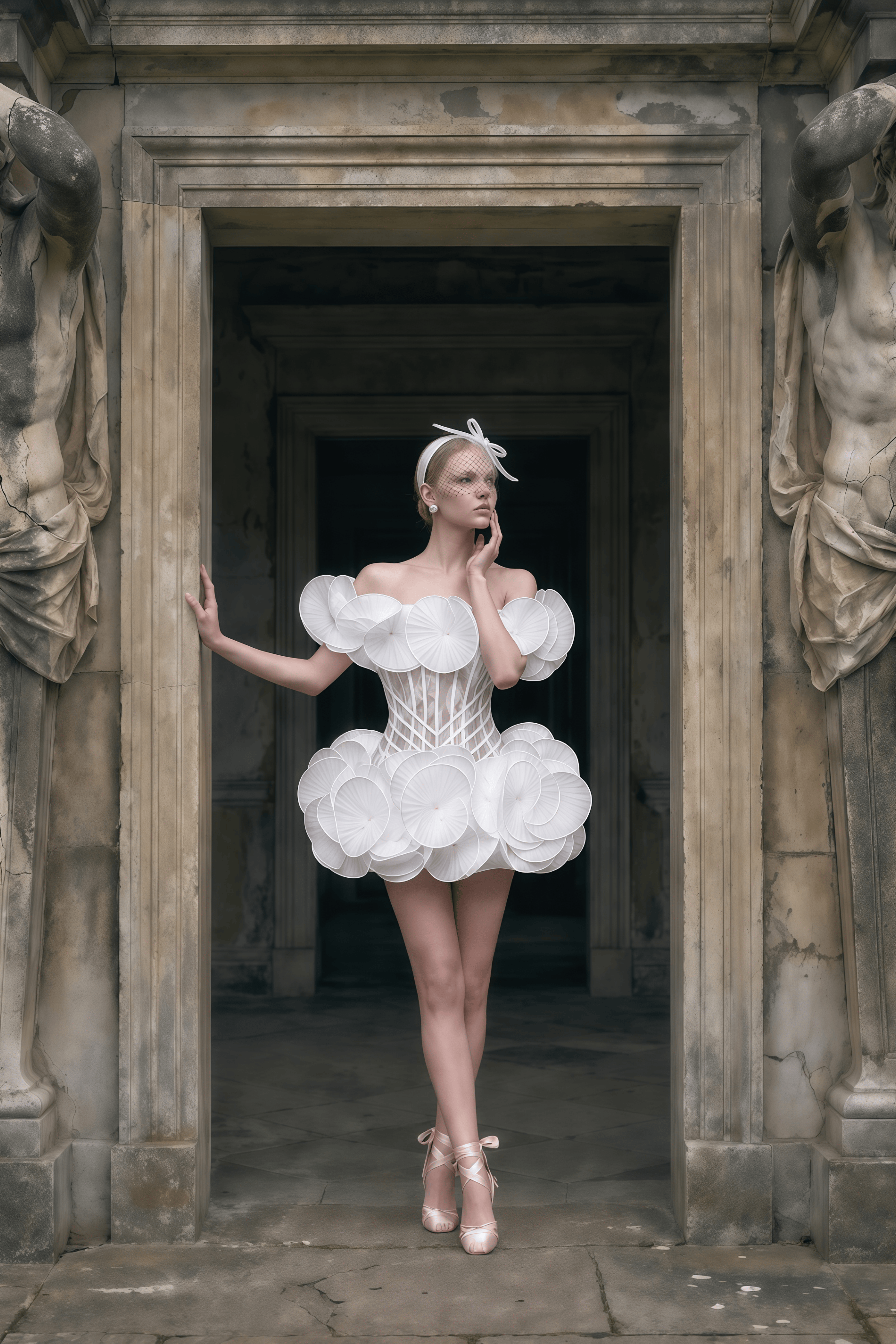 Adela White 3D Floral Corset Mini Dress