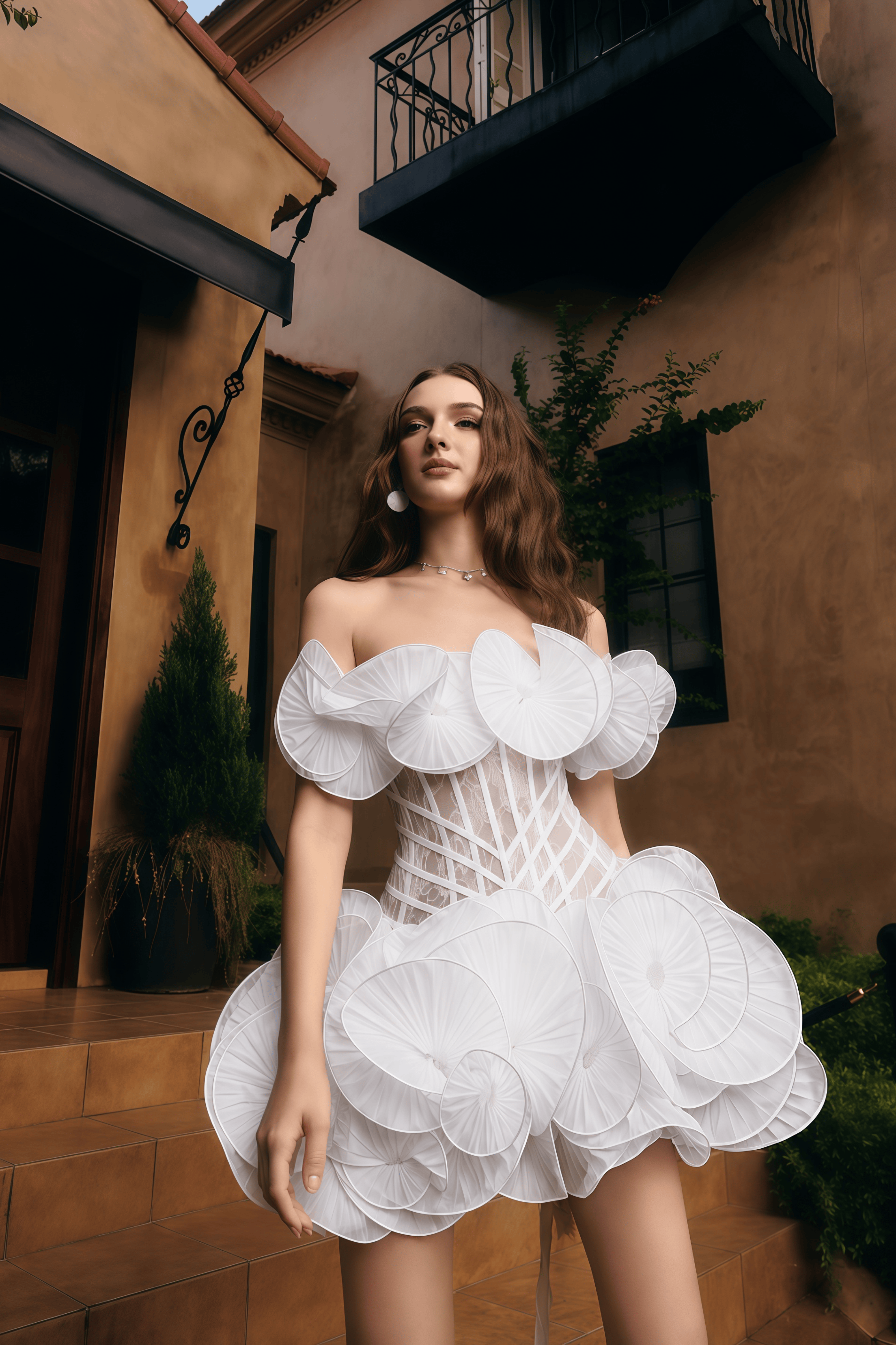Adela White 3D Floral Corset Mini Dress