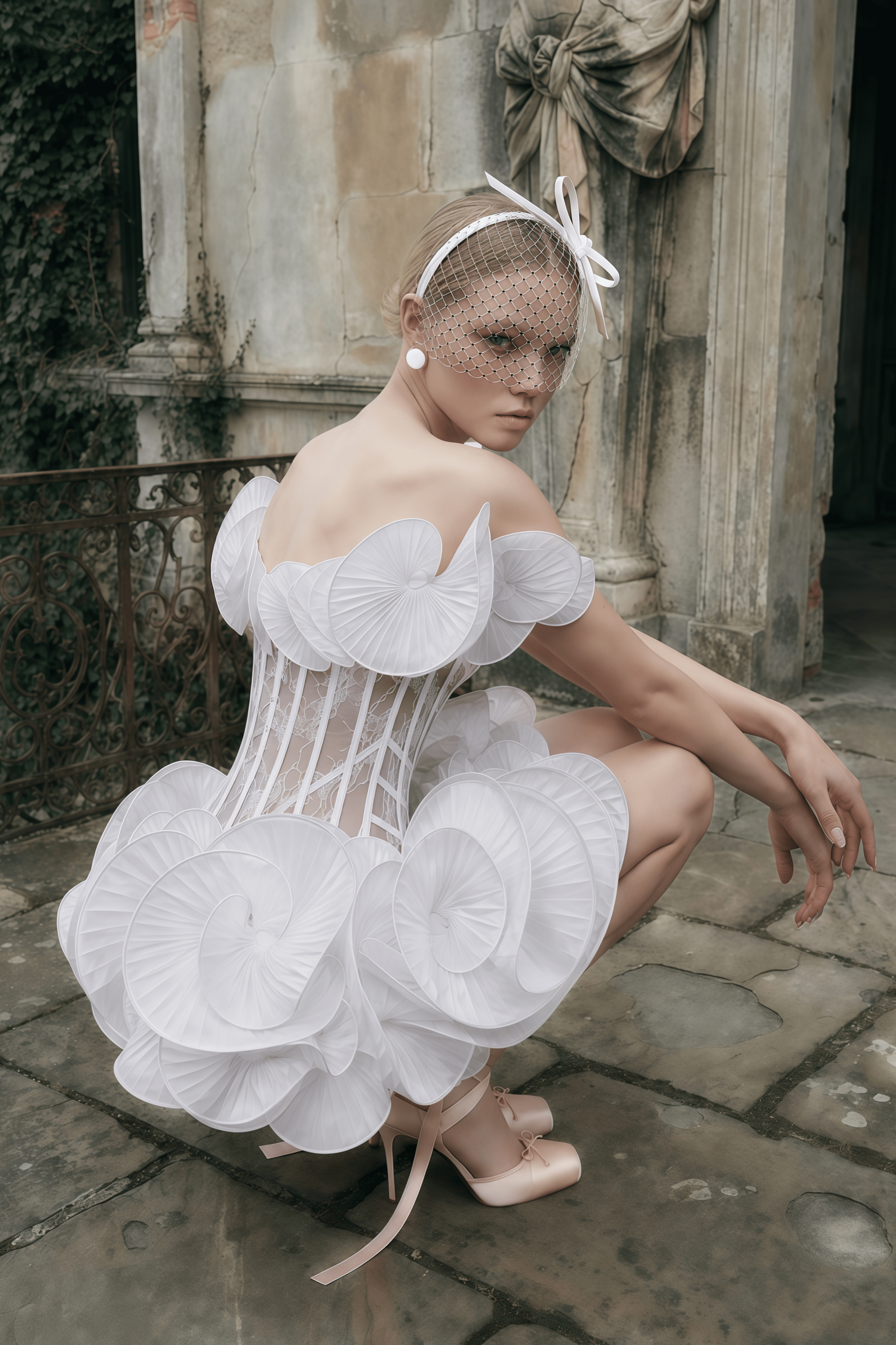 Adela White 3D Floral Corset Mini Dress