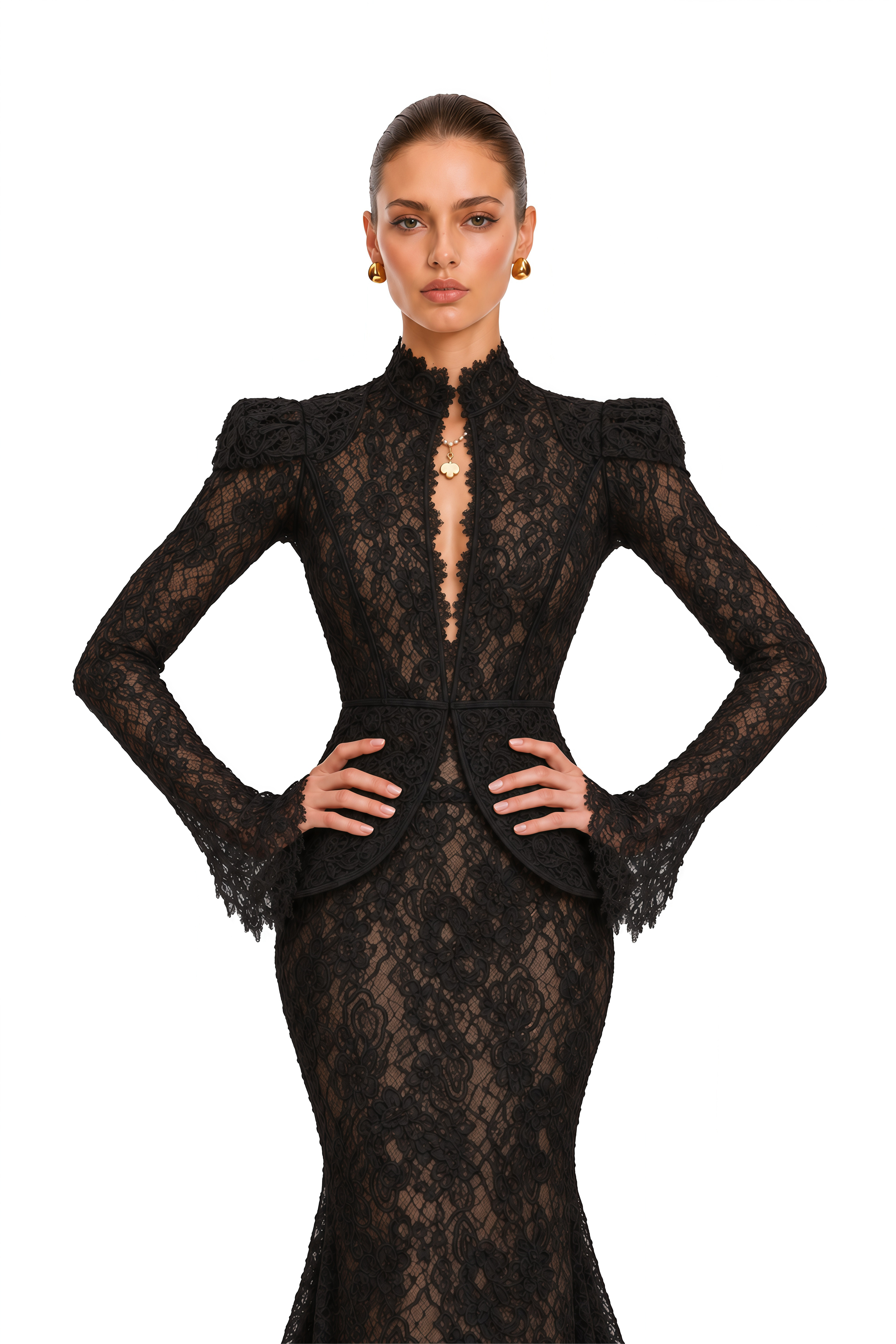 Adele Black Puff Floral Blouse & Mermaid Skirt Set