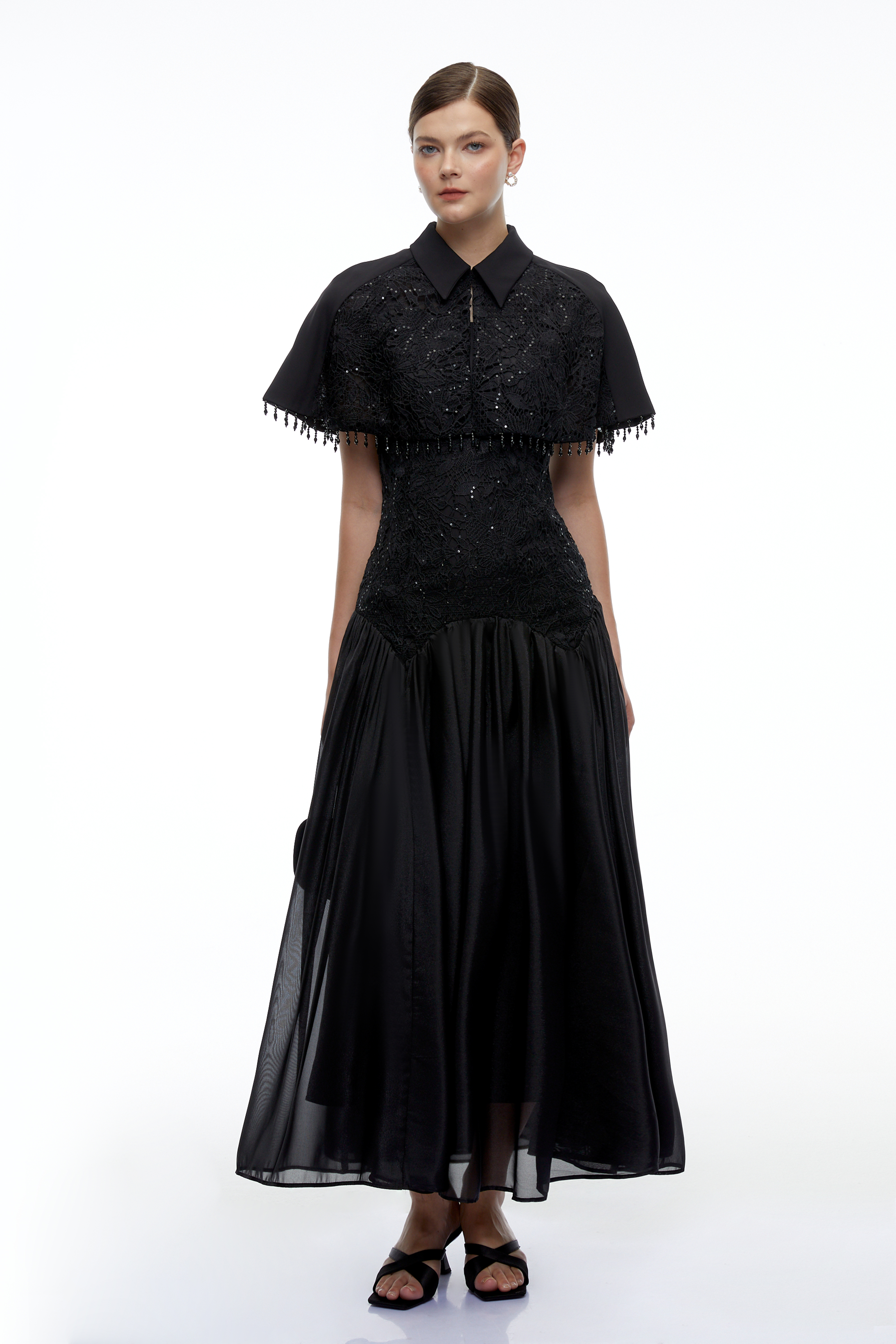Aitana Black Cape Sleeve Maxi Dress