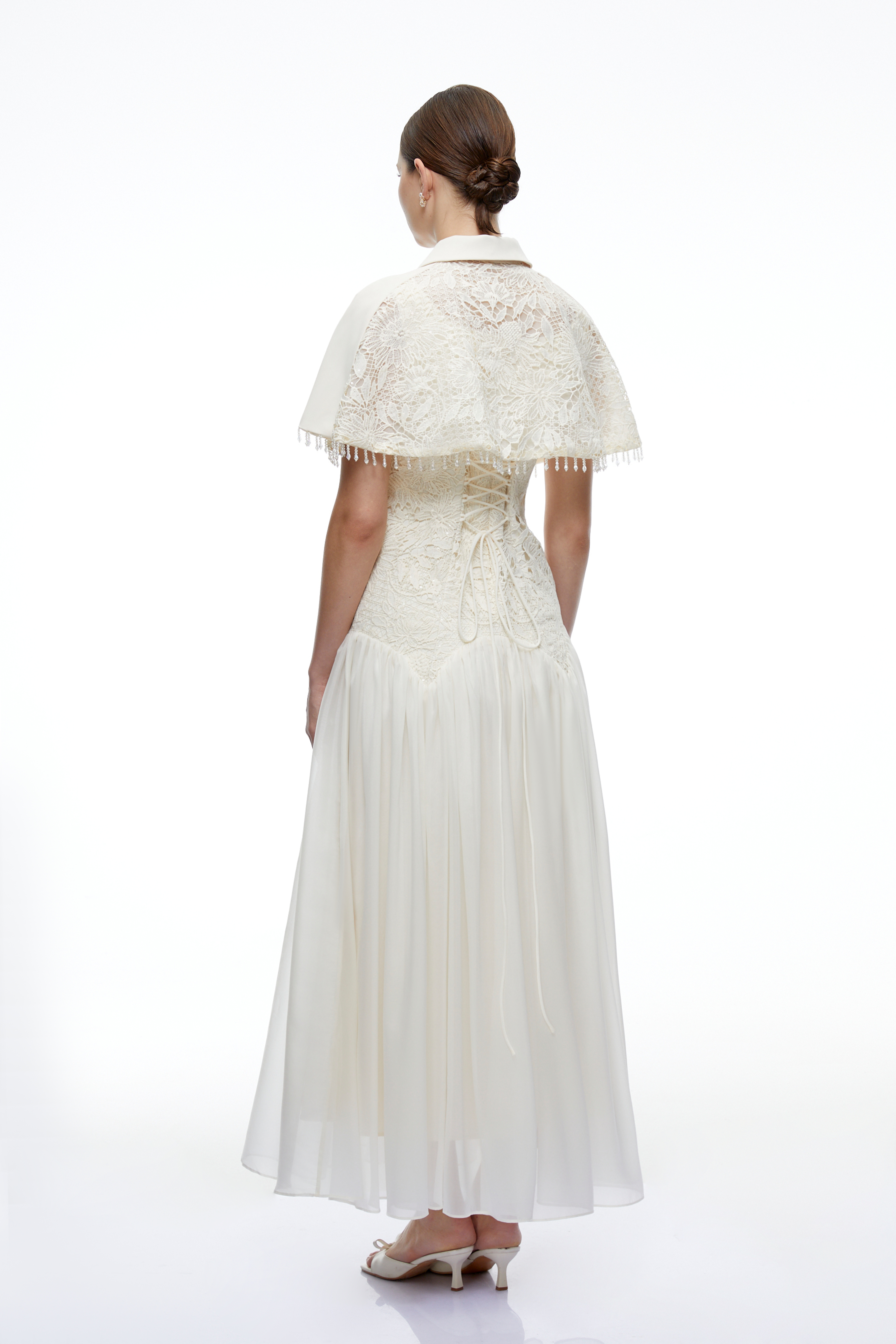 Aitana White Cape Sleeve Maxi Dress