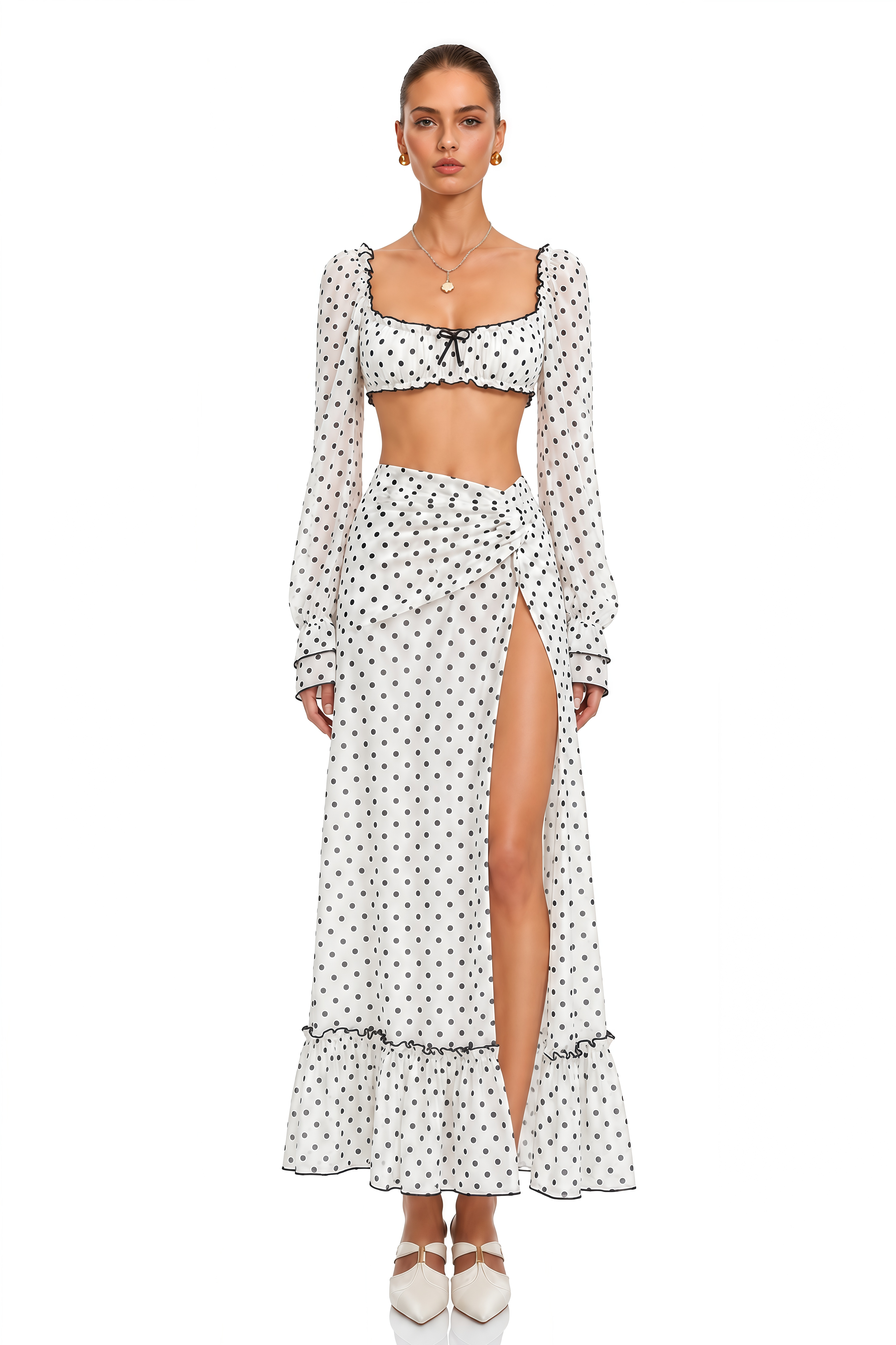 Aitana White Polka Dot Crop Top & Skirt Set