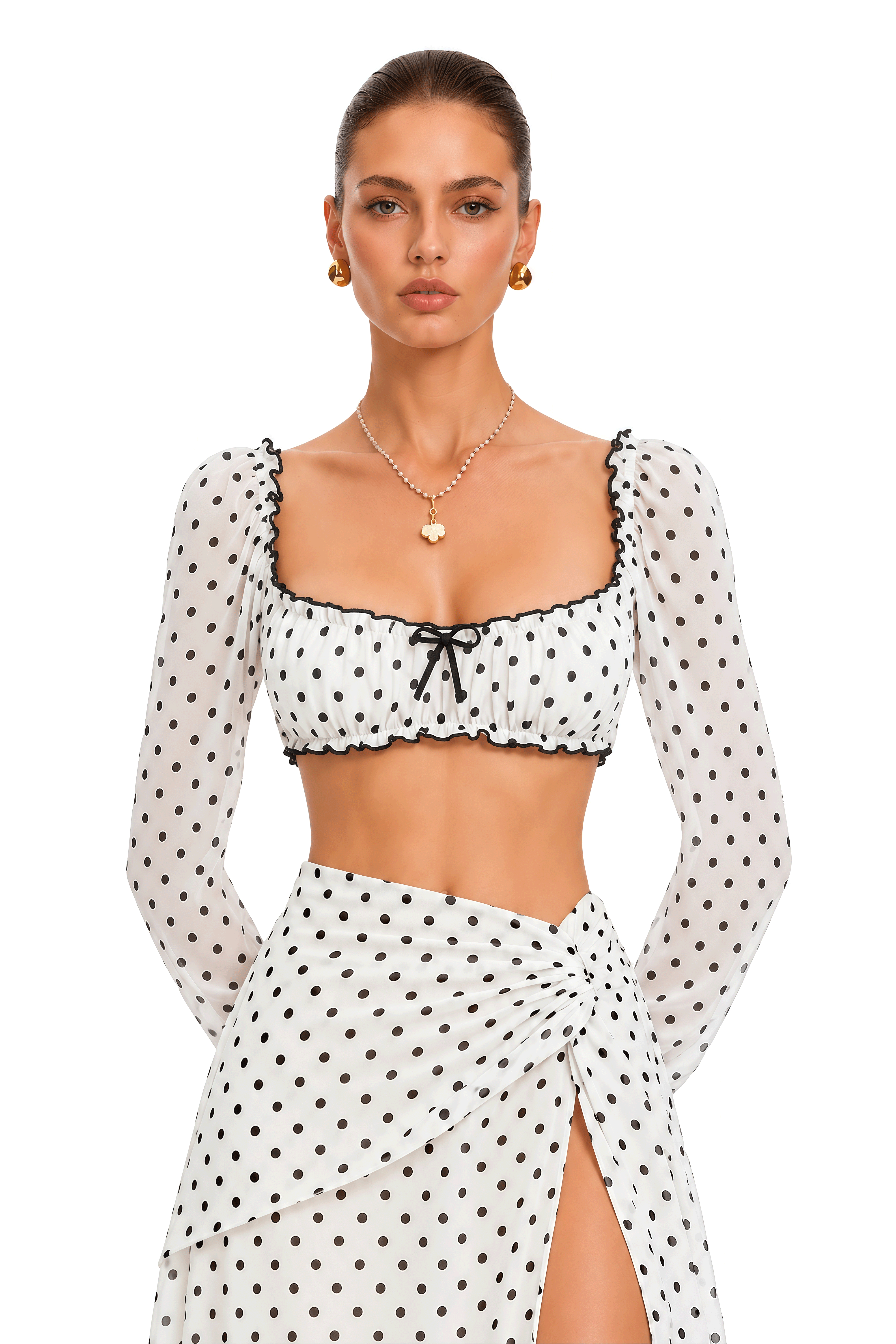 Aitana White Polka Dot Crop Top & Skirt Set