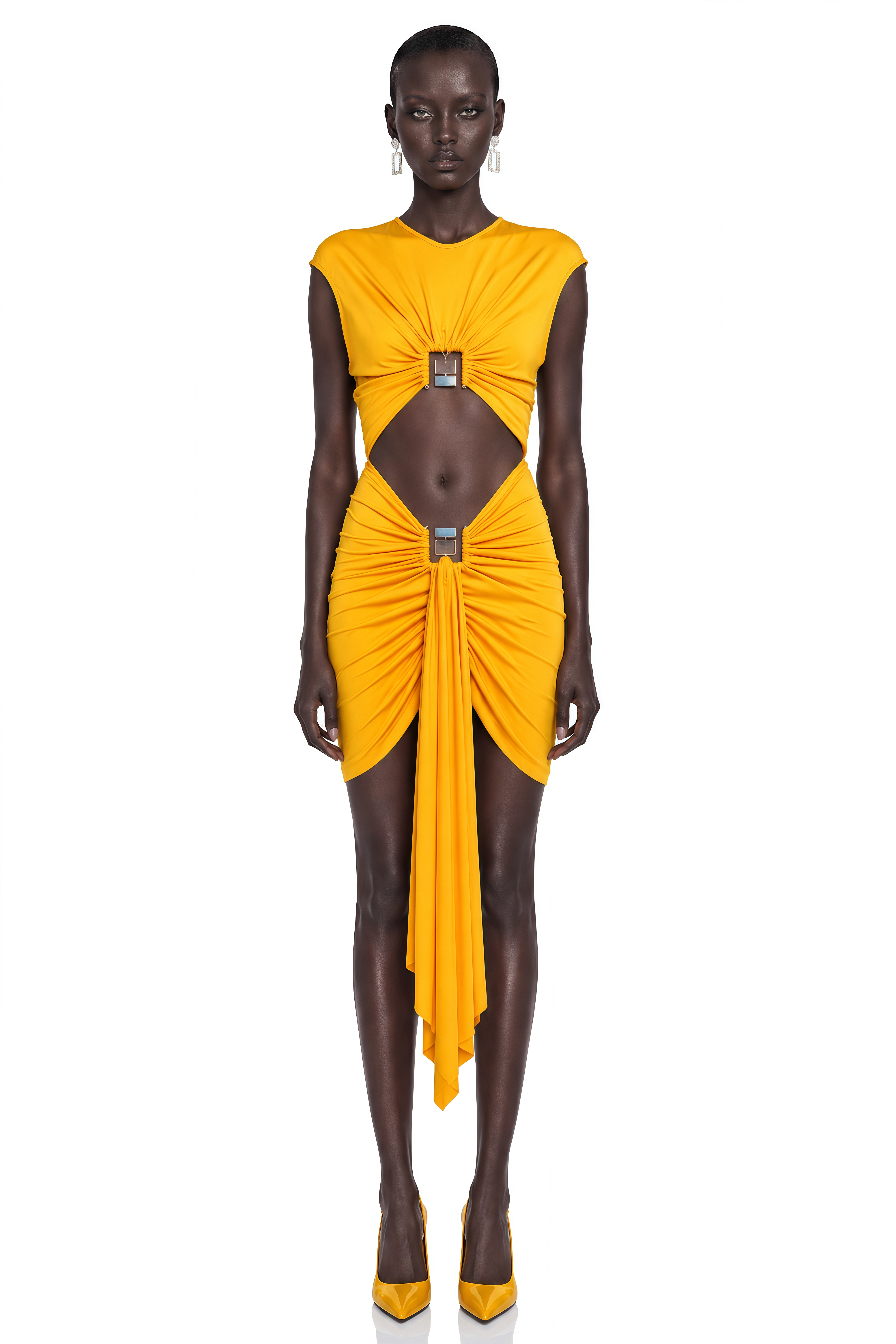 Esther Yellow Round Neck Cut-Out Mini Dress – Miss Rosier