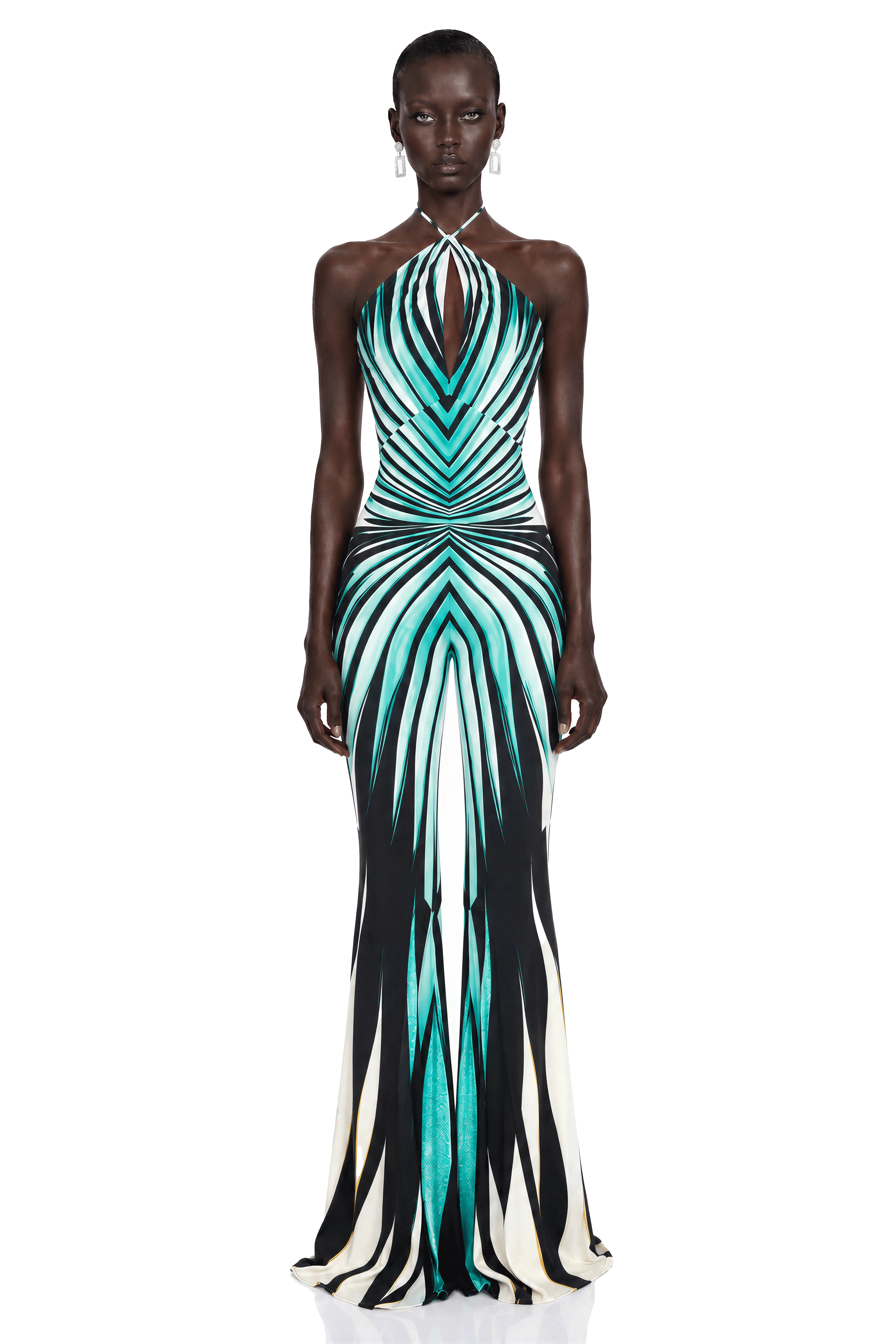 Alena Green Abstract Print Halterneck Jumpsuit