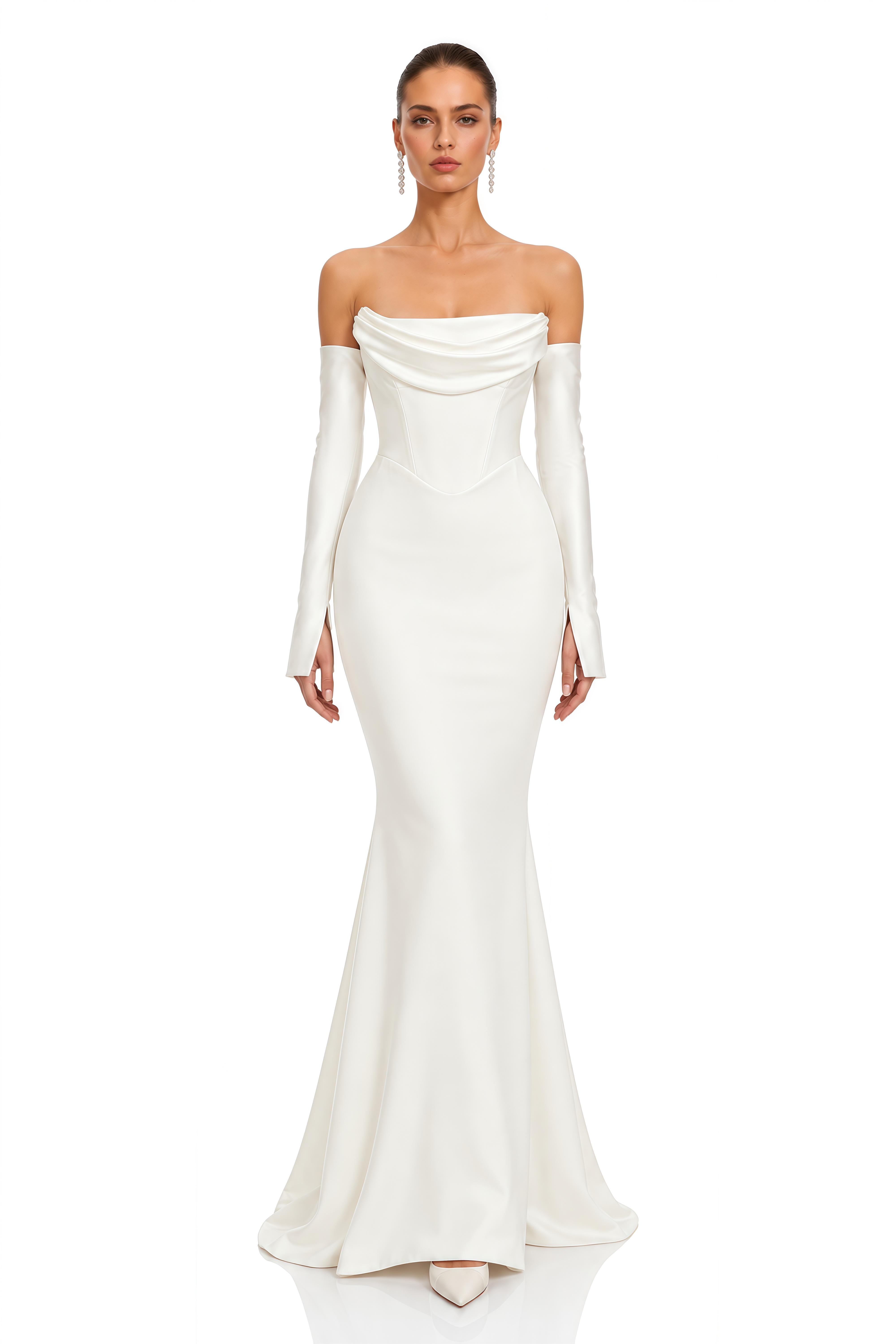 Alessandra White Off Shoulder Draped Mermaid Maxi Dress