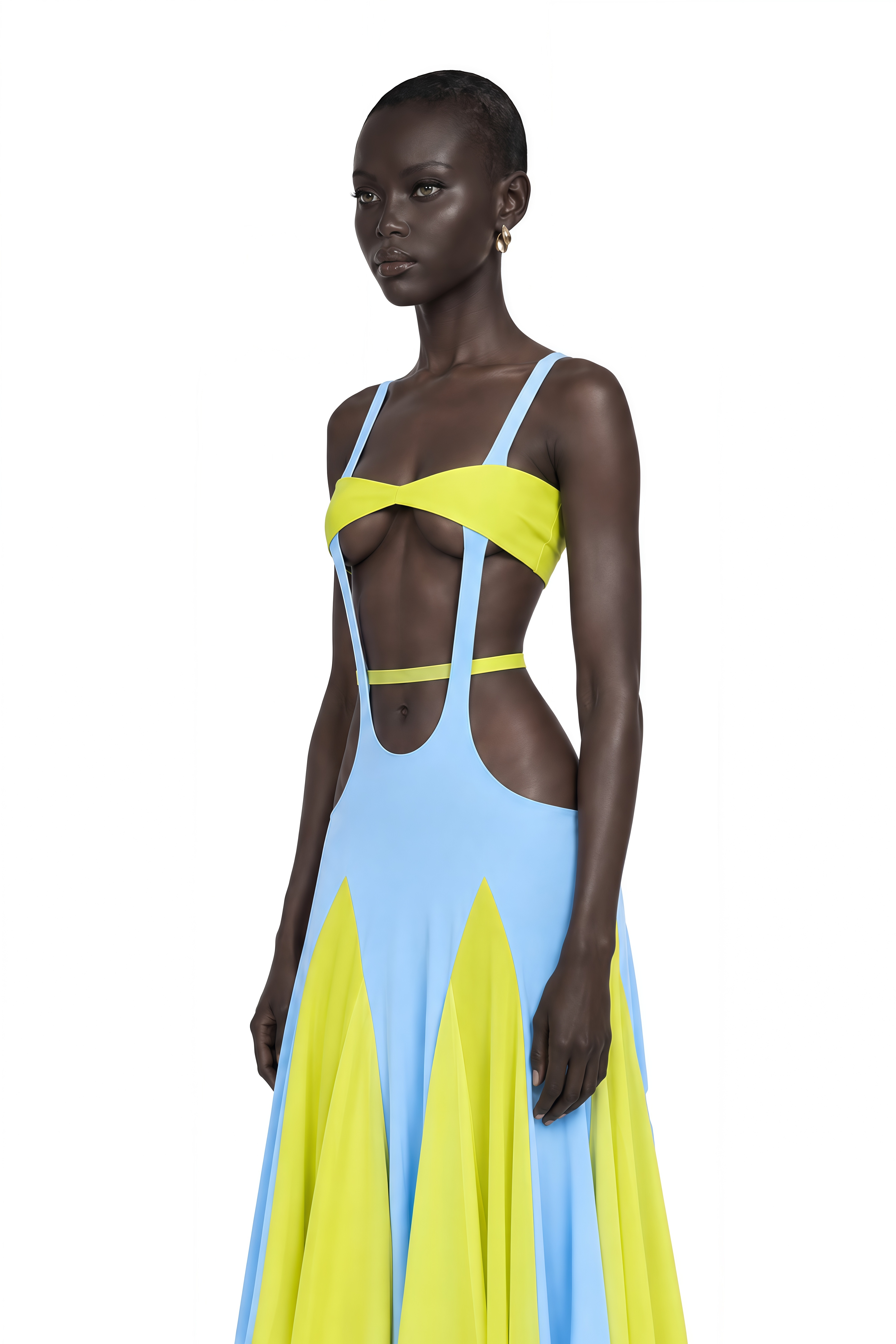 Alessia Blue Color-Block Cut-Out Midi Dress