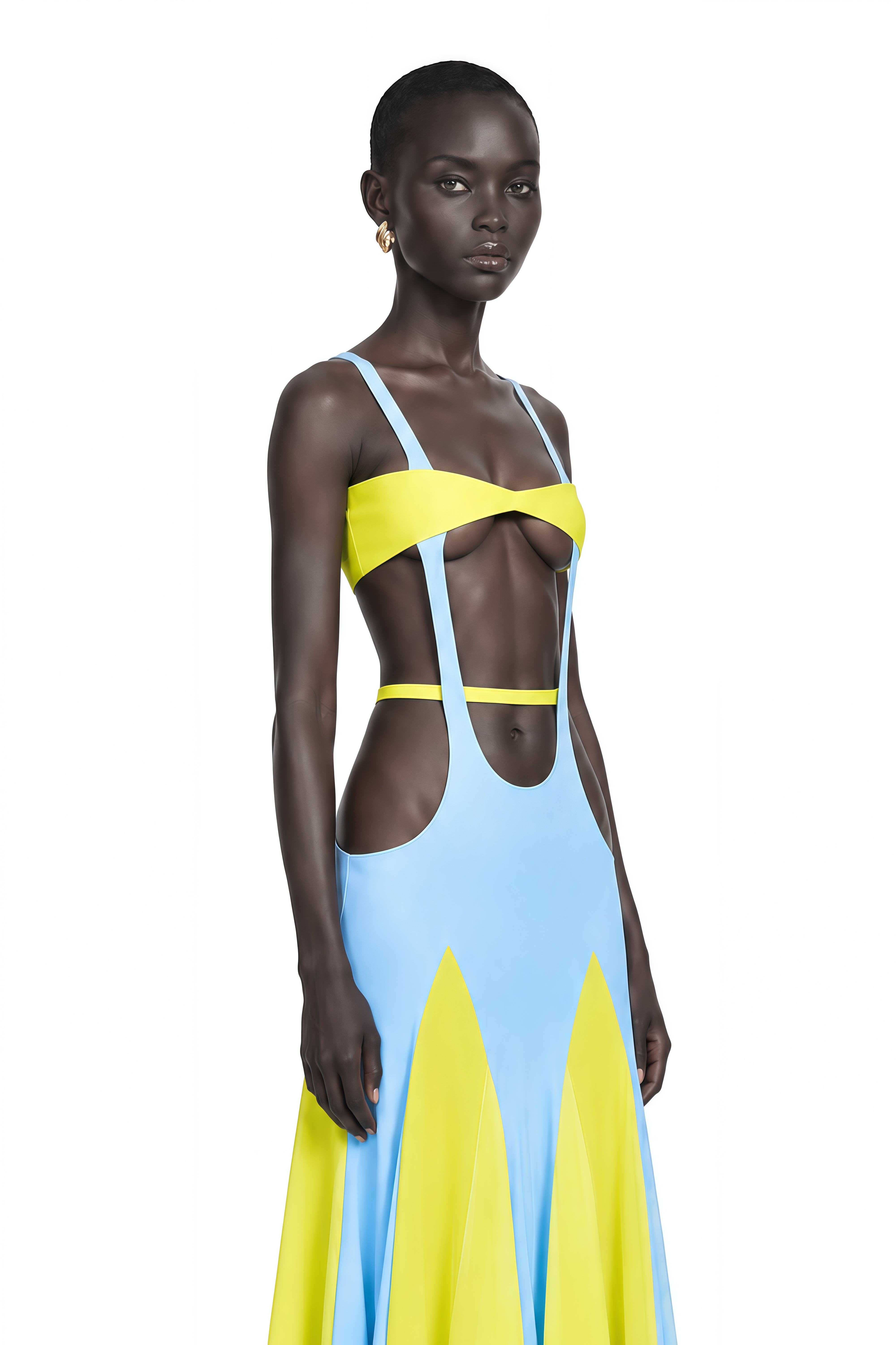 Alessia Blue Color-Block Cut-Out Midi Dress