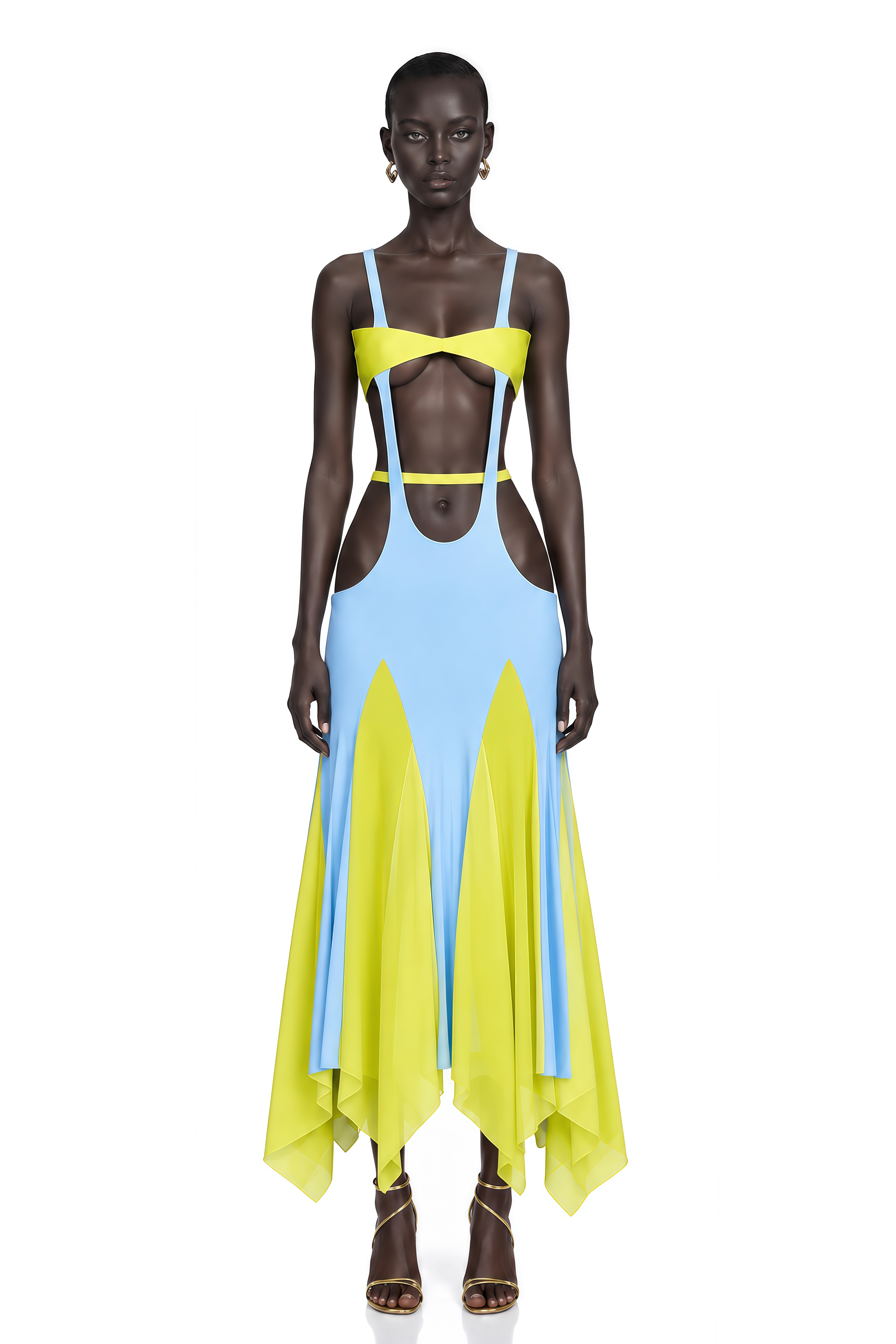 Alessia Blue Color-Block Cut-Out Midi Dress