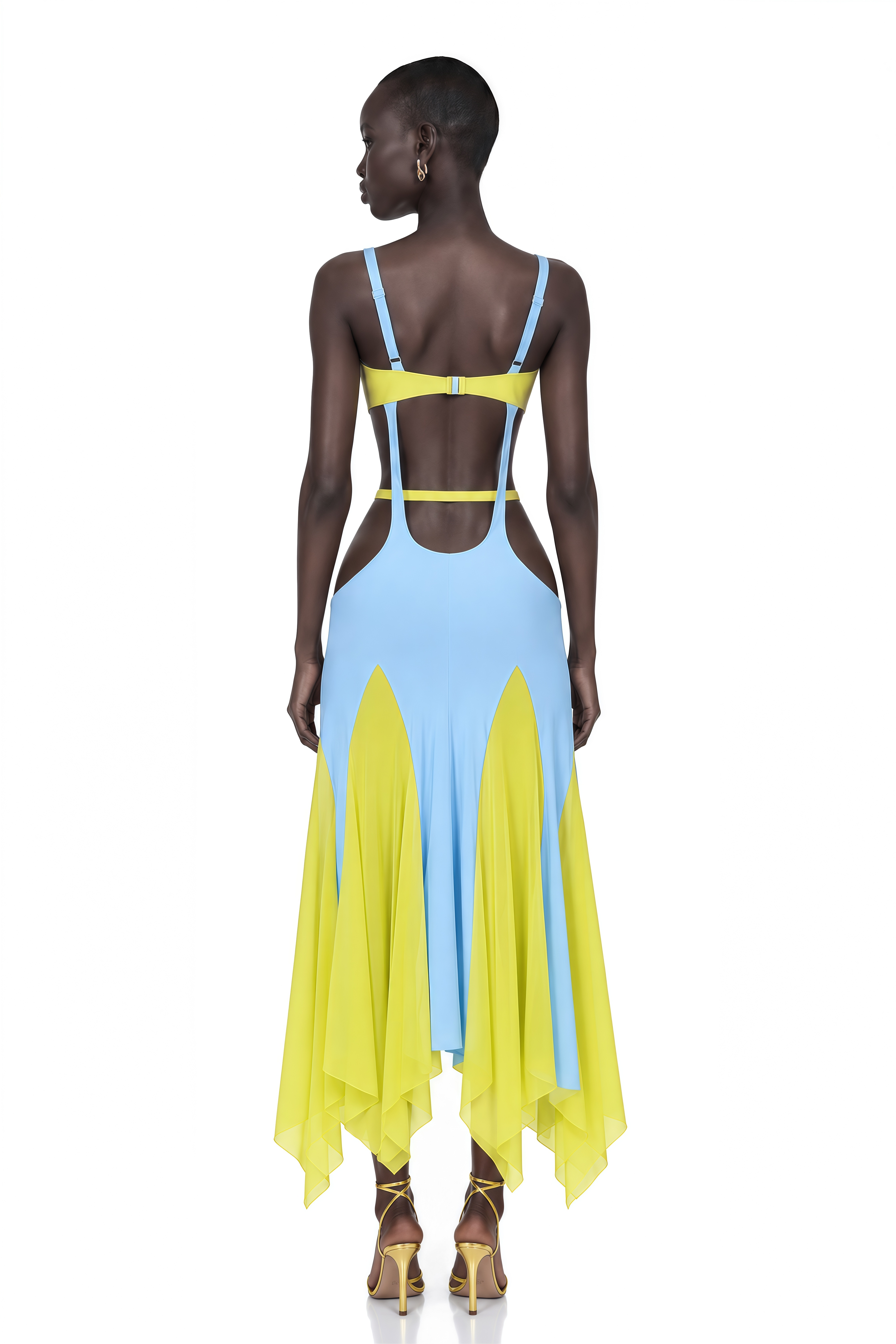 Alessia Blue Color-Block Cut-Out Midi Dress