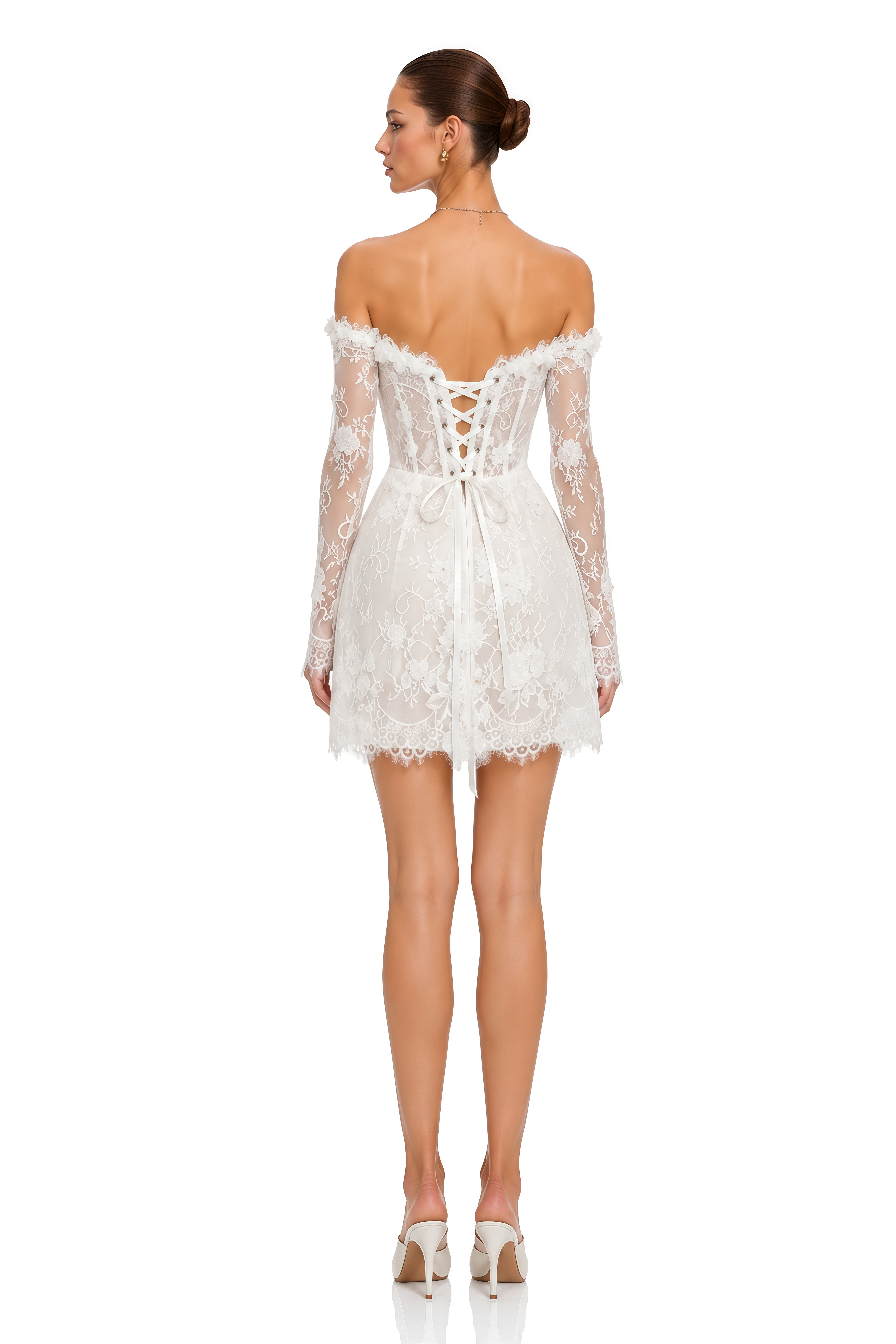 Alessina White Off Shoulder Lace Corset Mini Dress
