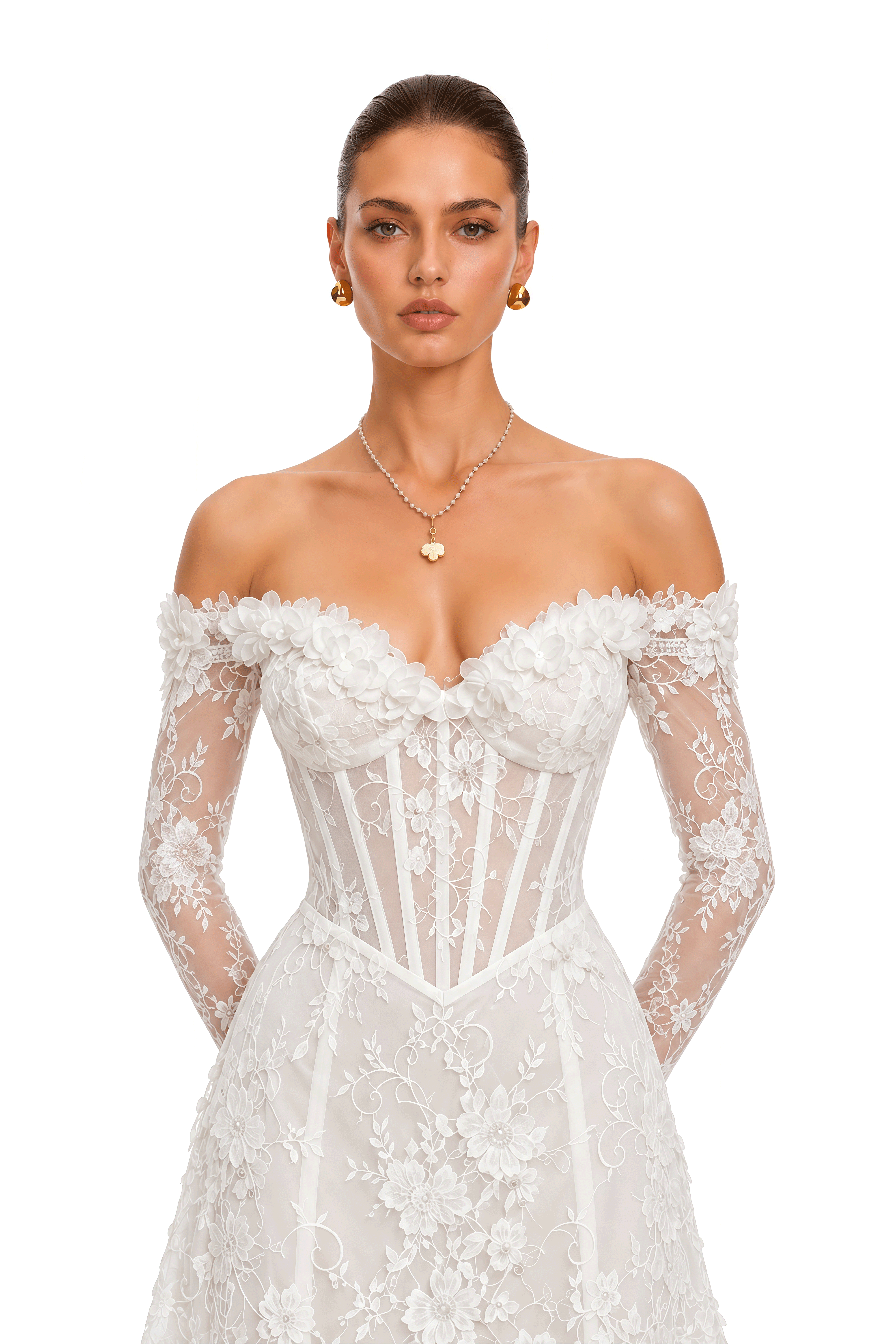Alessina White Off Shoulder Lace Corset Mini Dress