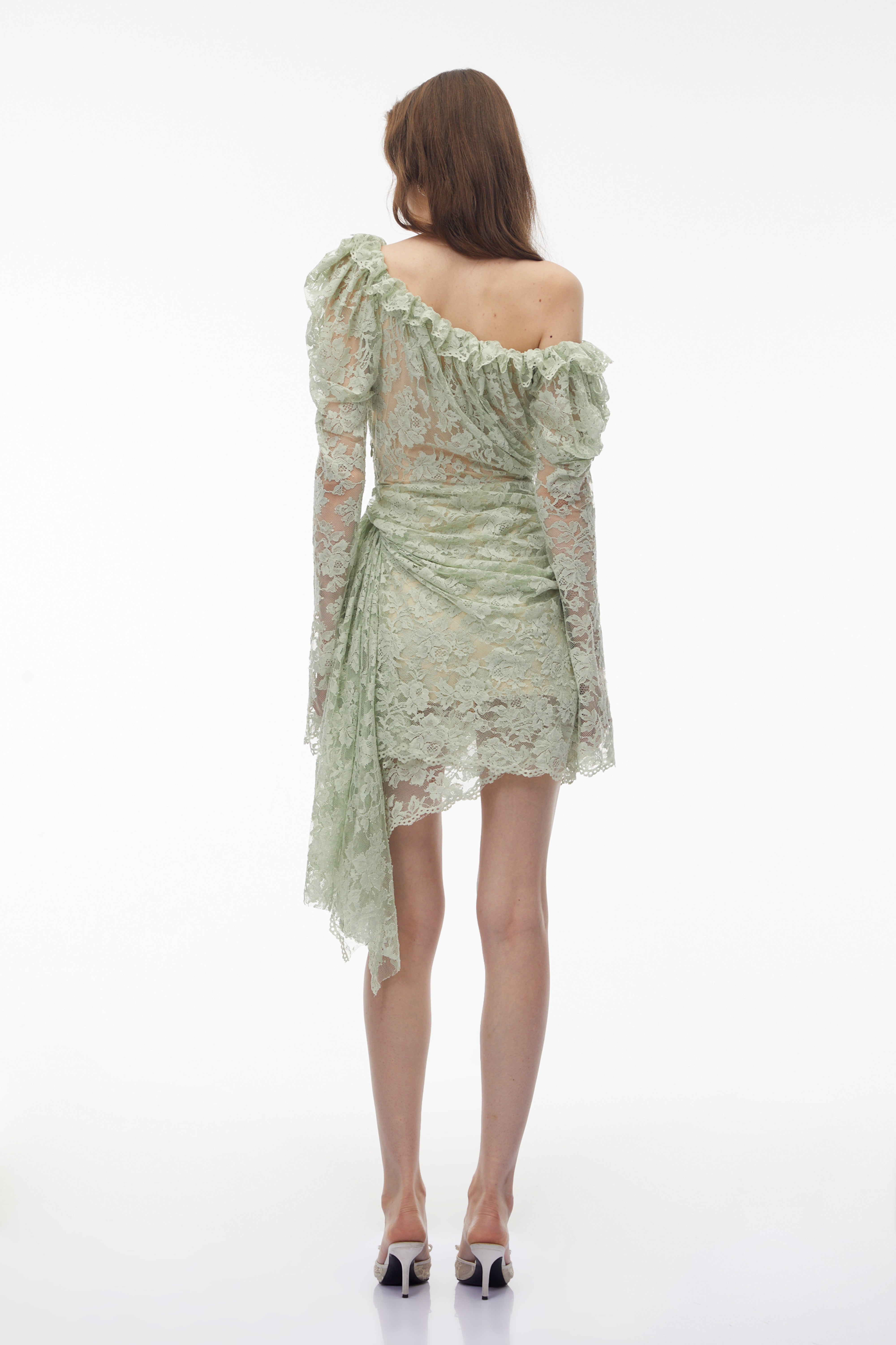 Asymmetrical Floral Lace Mini Dress