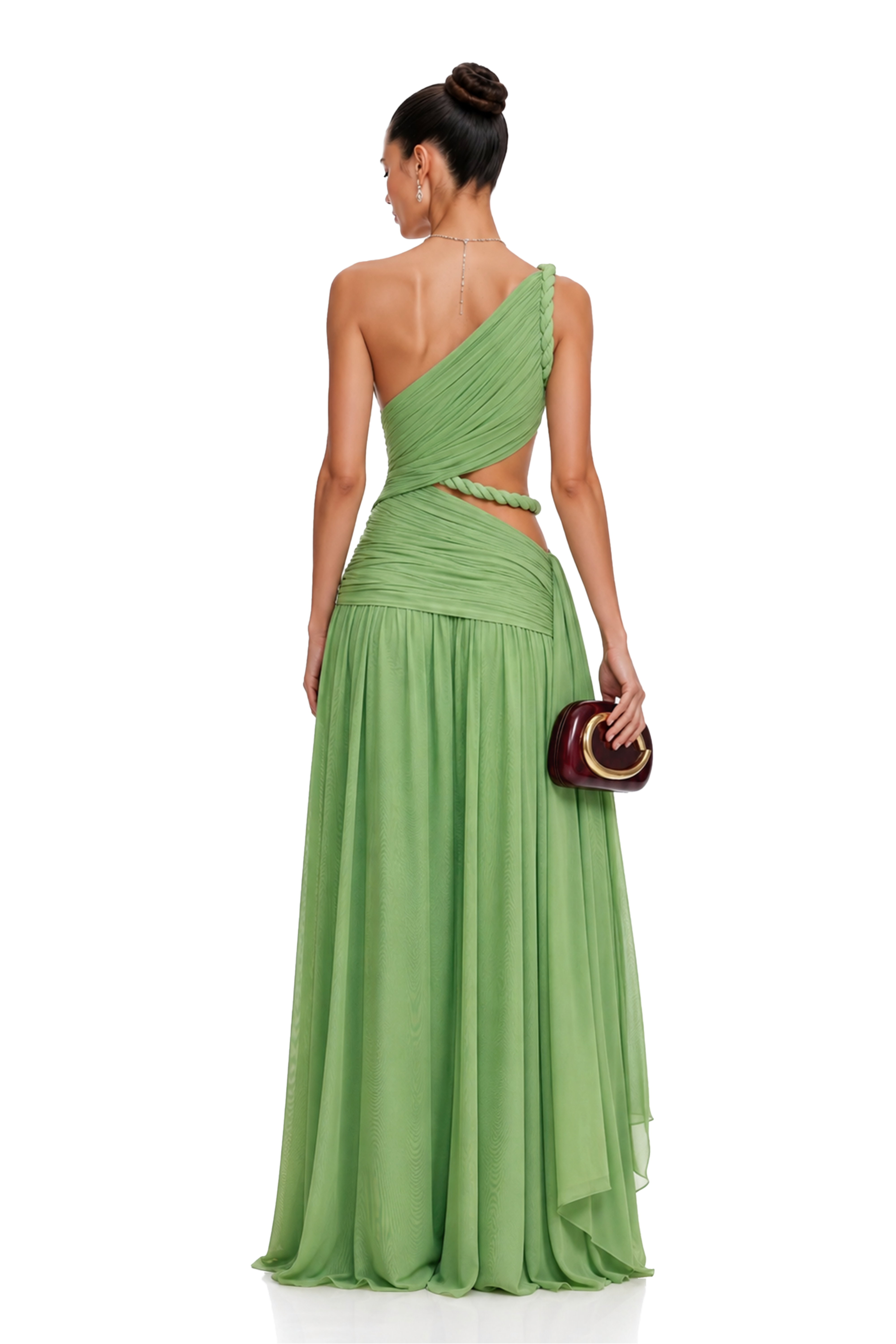 Alicia Green One-Shoulder Cut-Out Maxi Dress