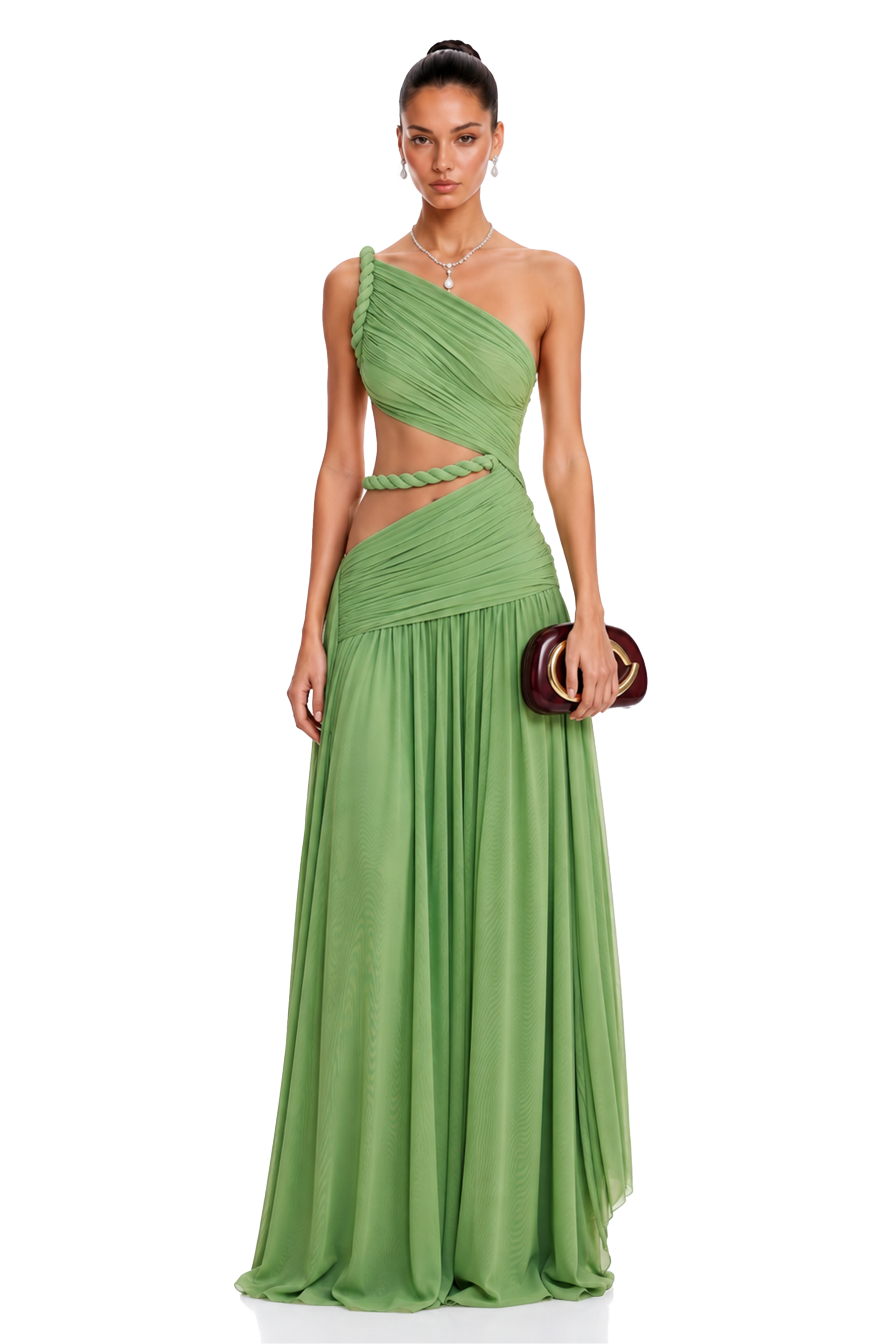 Alicia Green One-Shoulder Cut-Out Maxi Dress
