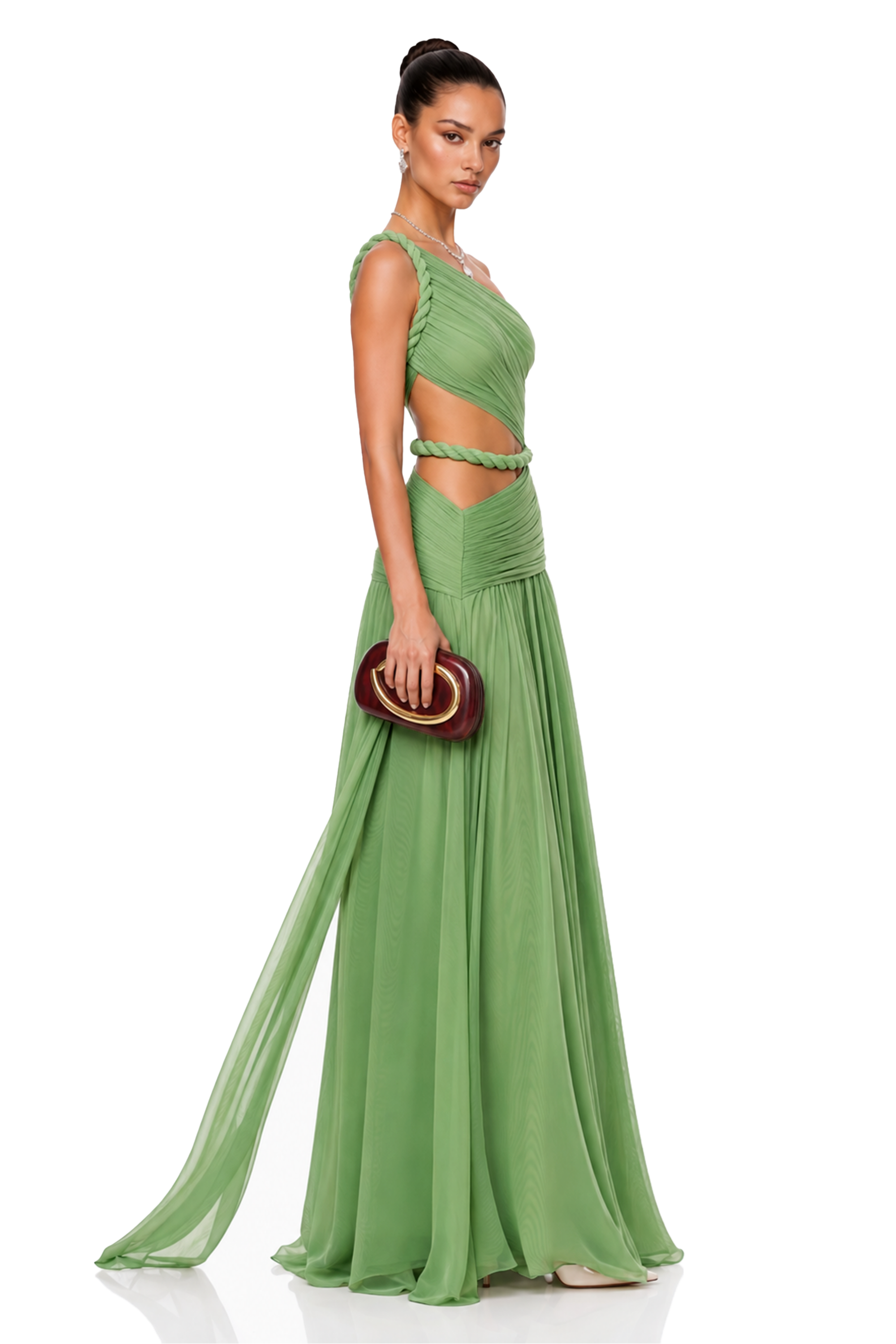 Alicia Green One-Shoulder Cut-Out Maxi Dress