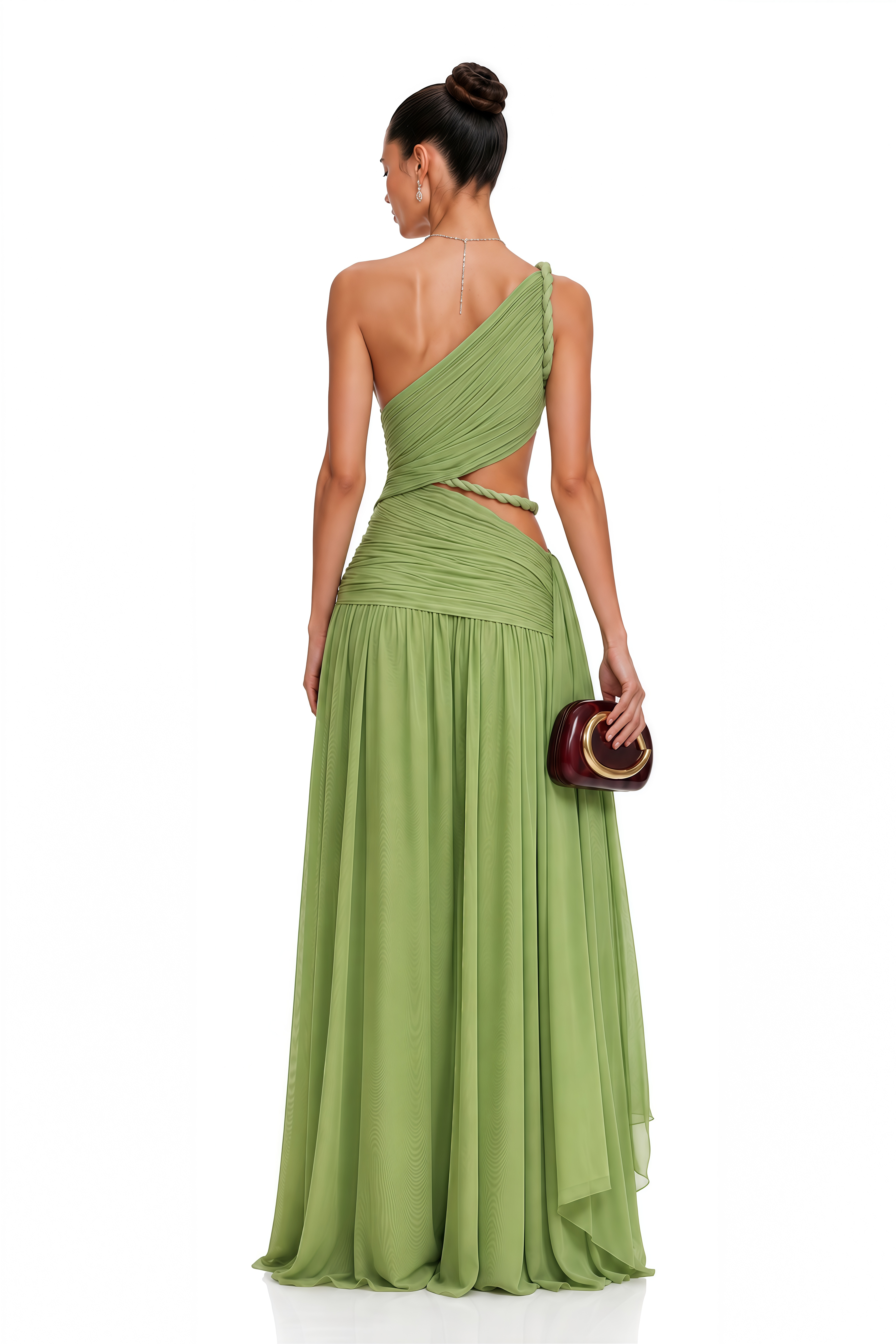Alicia Green One-Shoulder Cut-Out Maxi Dress