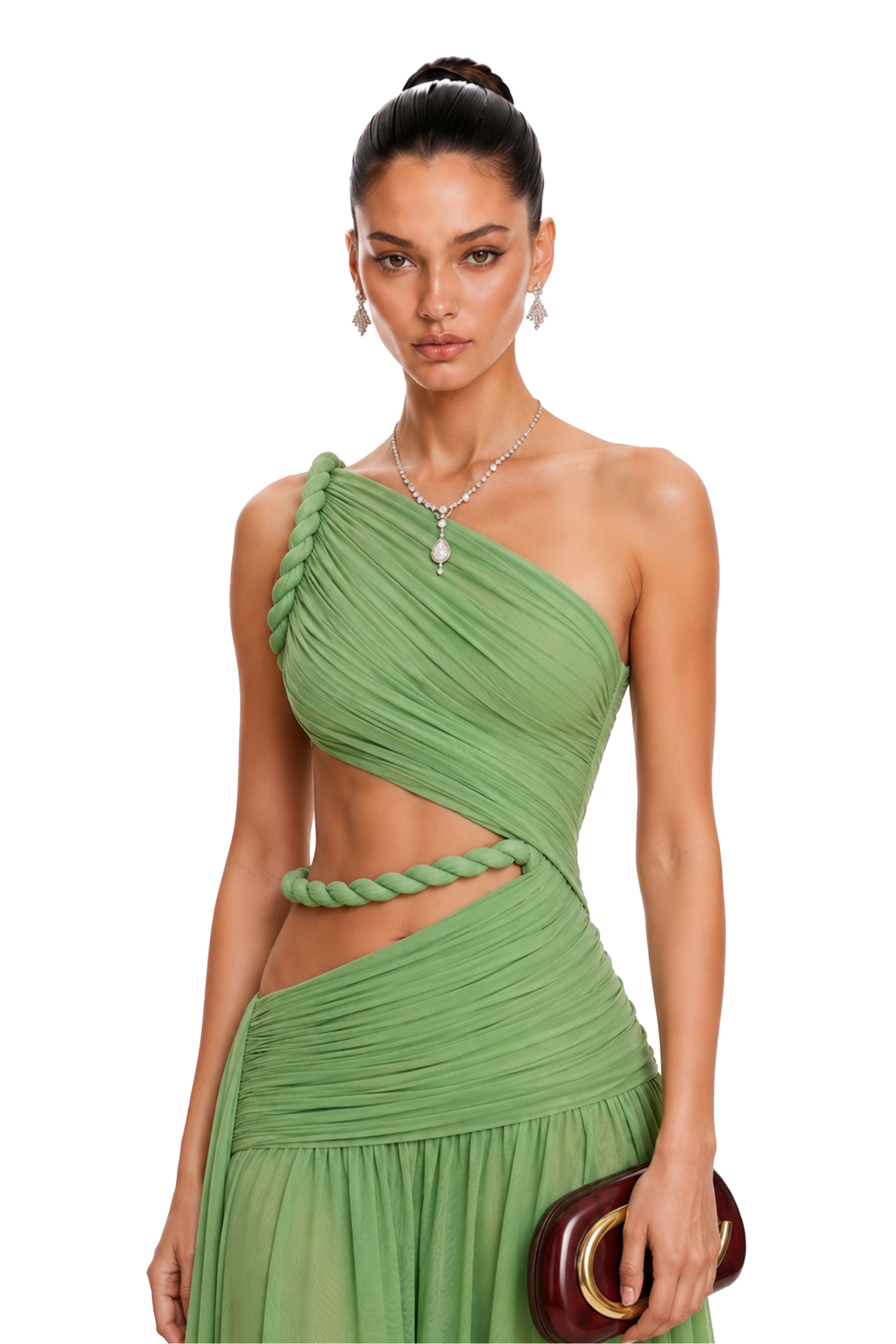Alicia Green One-Shoulder Cut-Out Maxi Dress