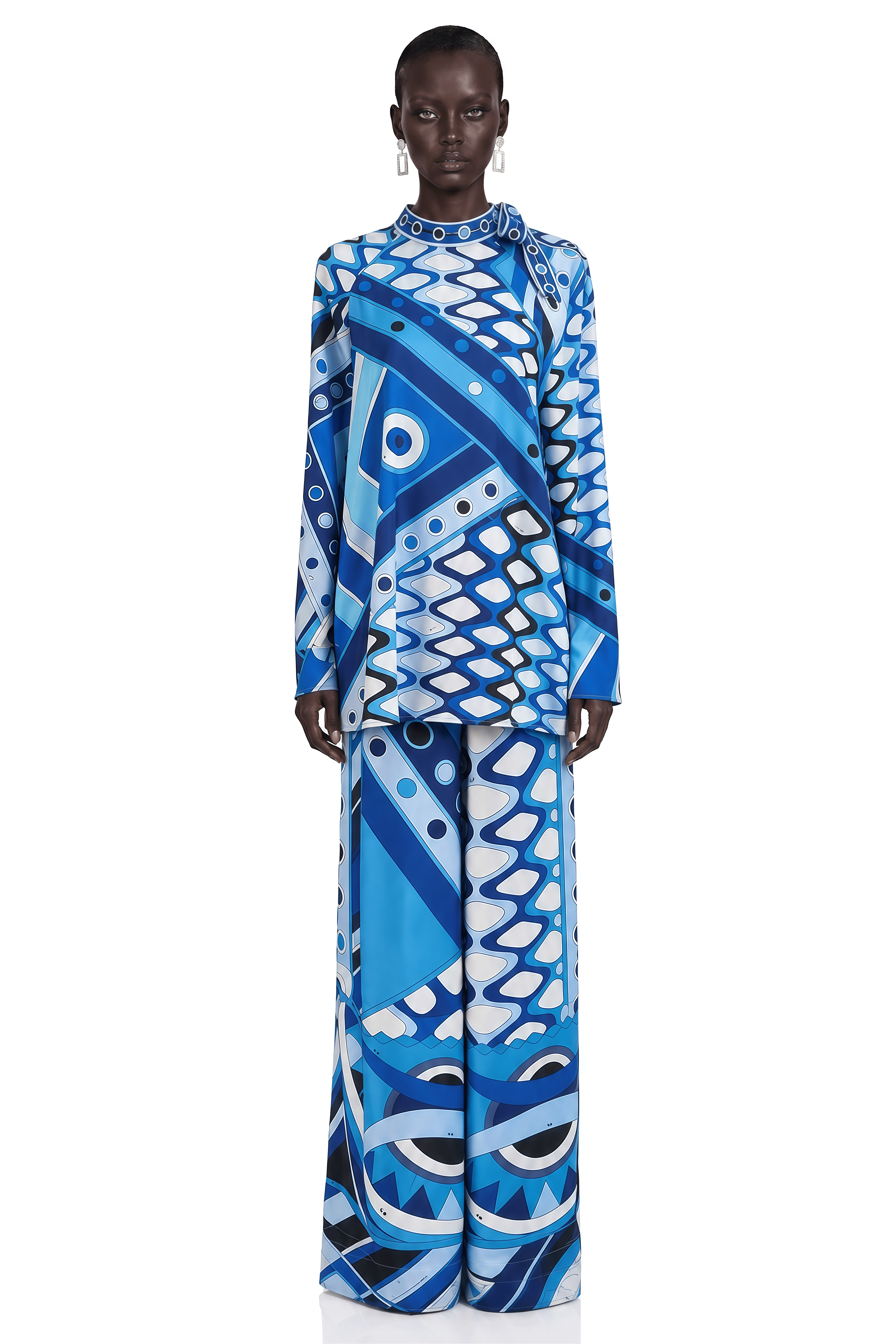Alina Blue Abstract Printed Shirt & Trousers Set