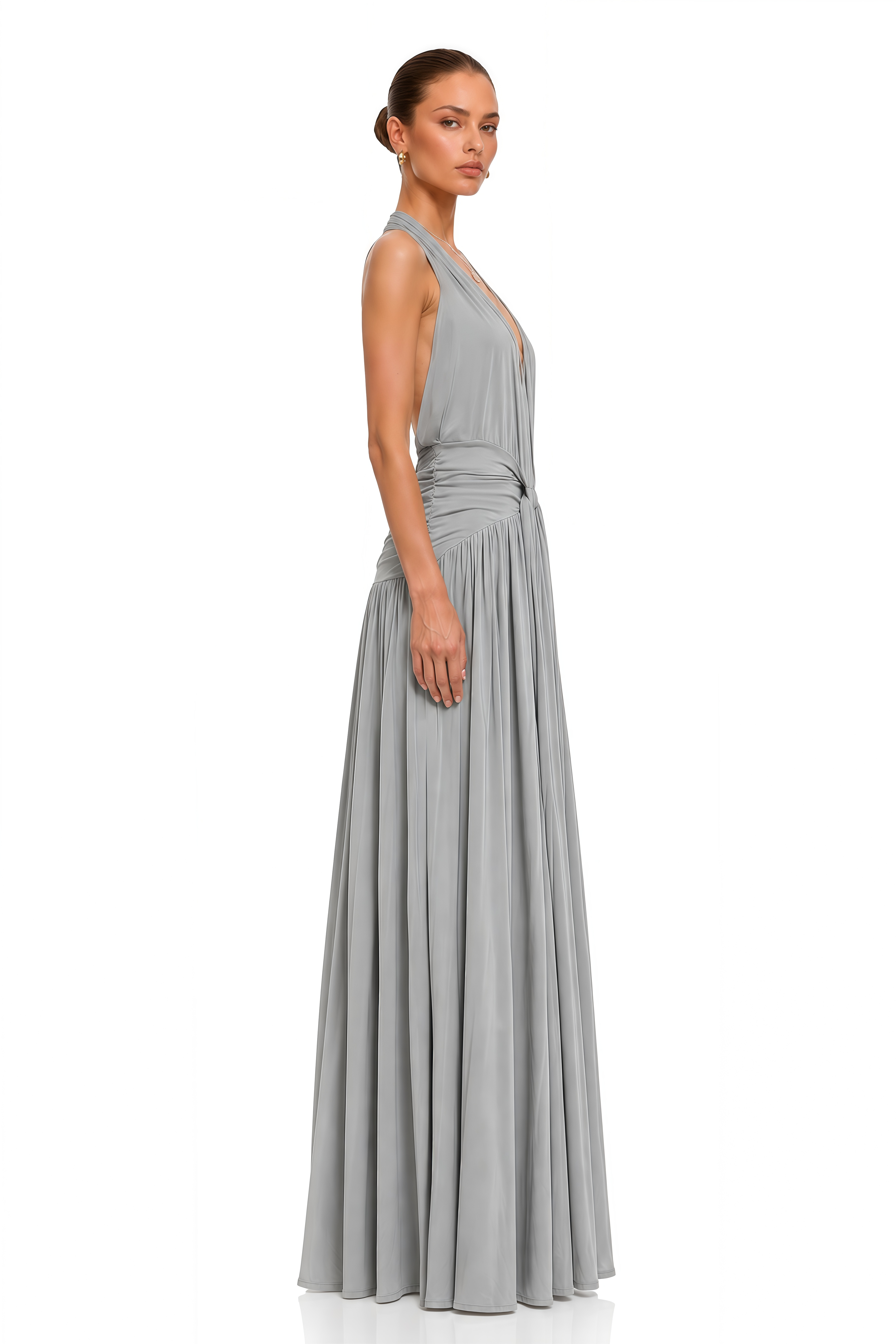 Althea Grey Halterneck Open Back Maxi Dress
