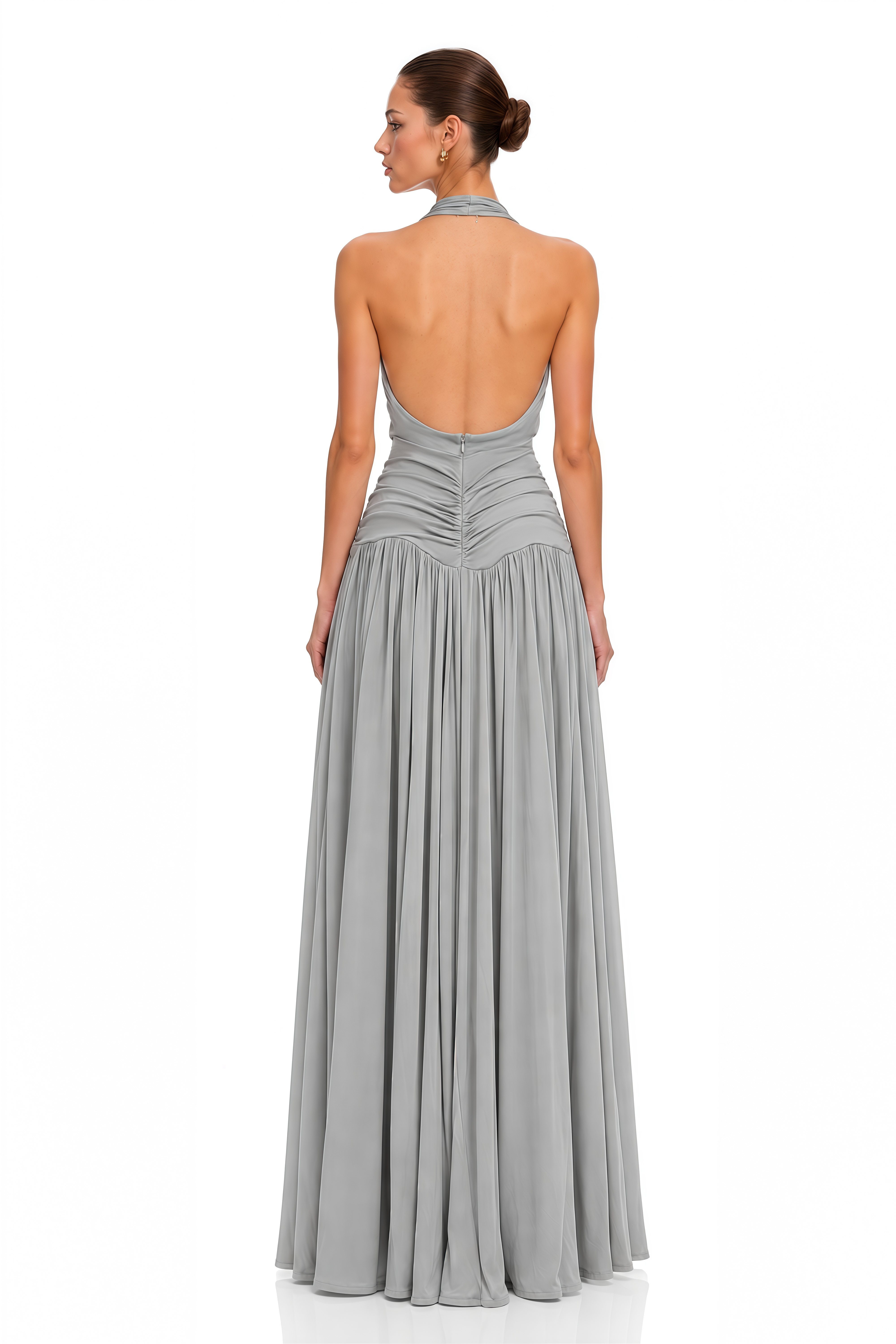 Althea Grey Halterneck Open Back Maxi Dress