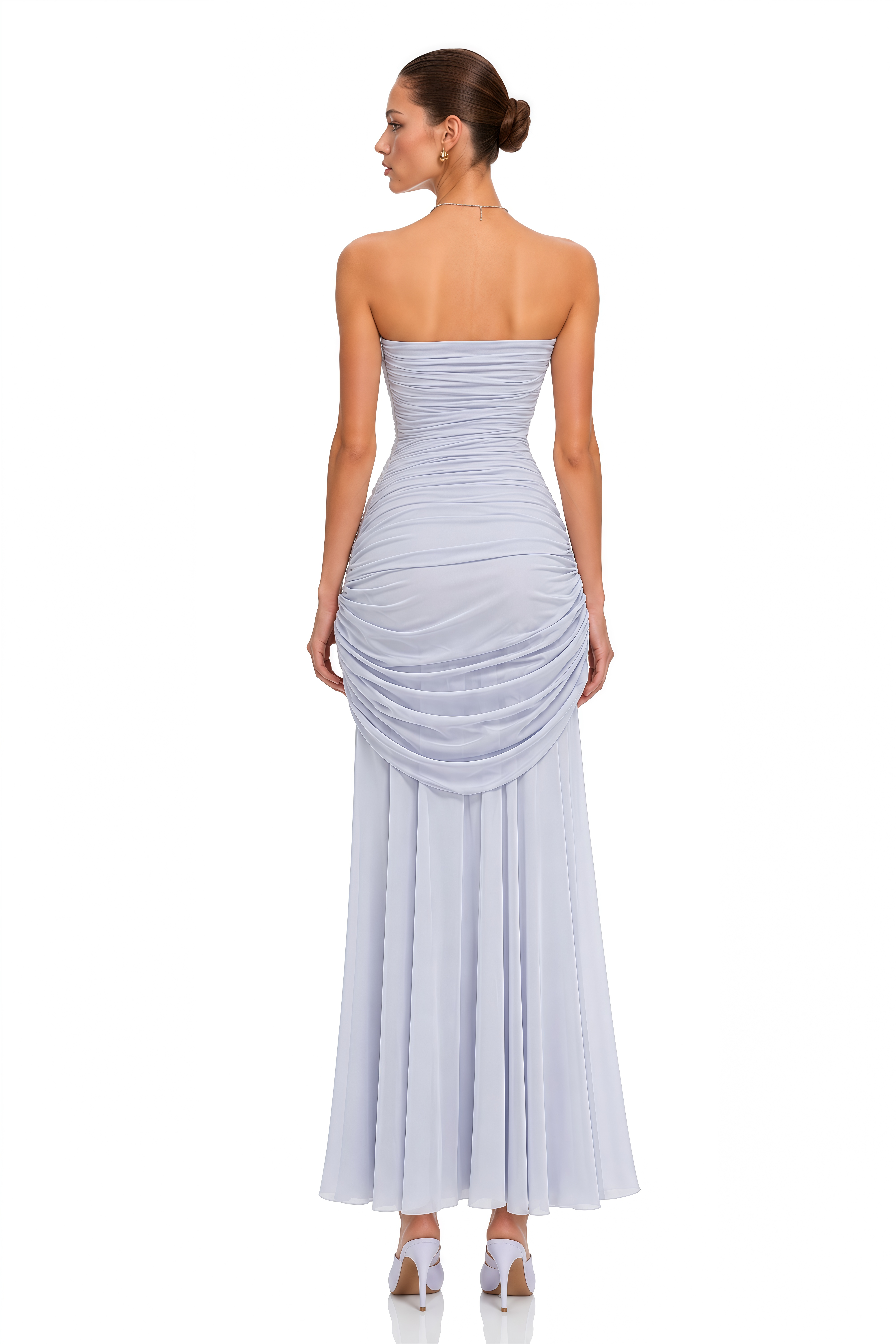 Althea Purple Strapless Ruched Bow Maxi Dress