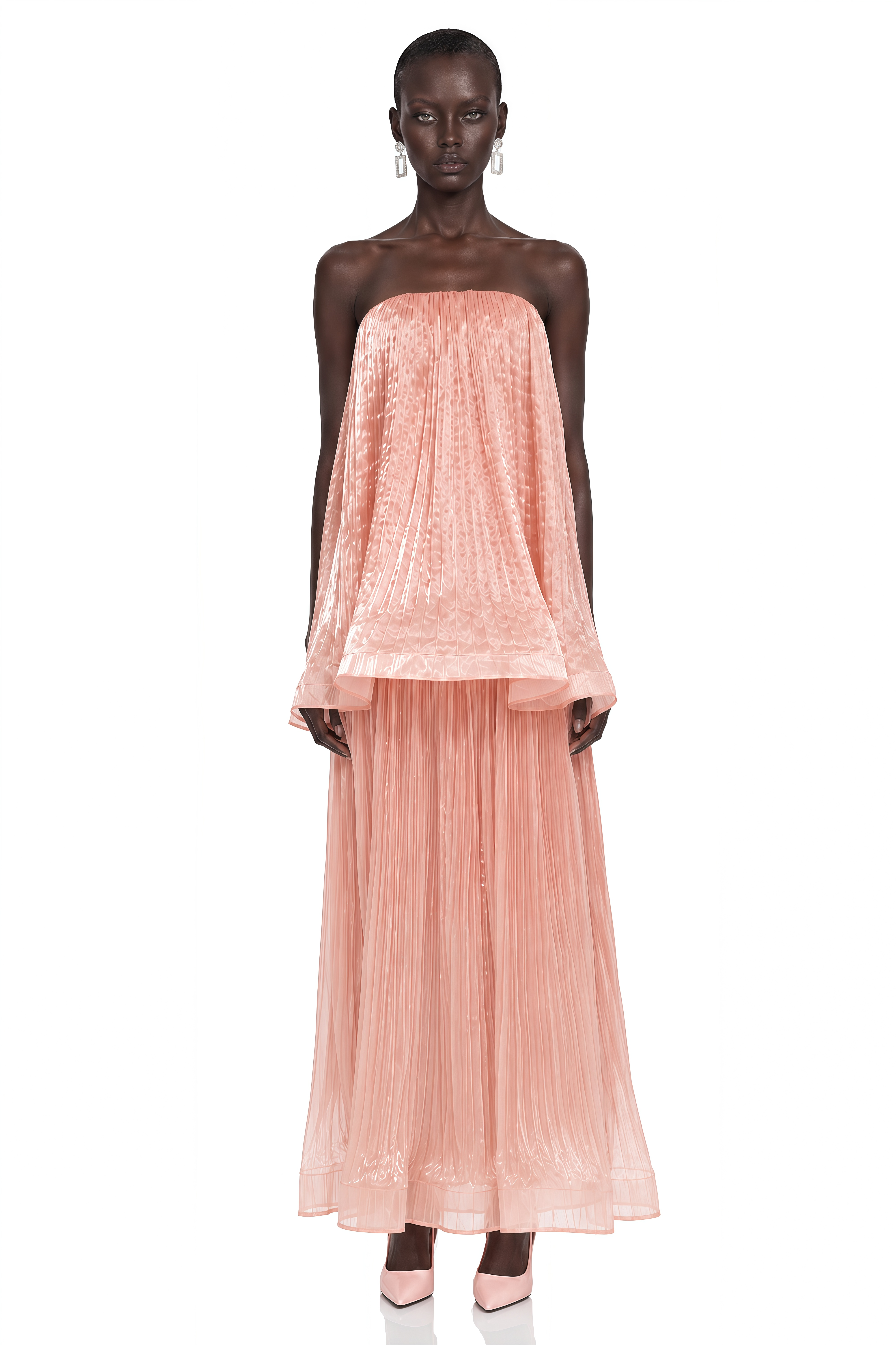 Althea Pink Strapless Pleated Top & Maxi Skirt Set