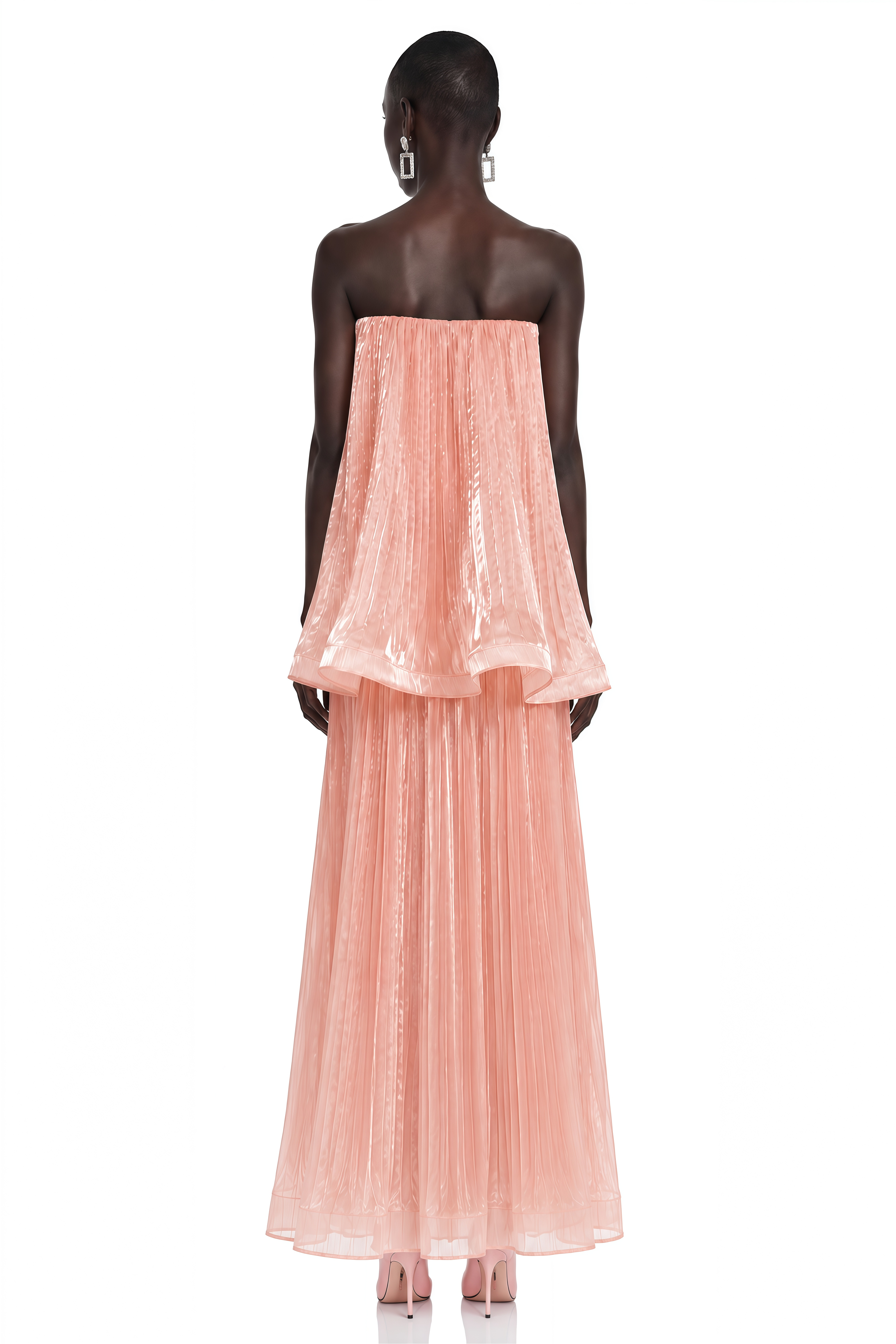 Althea Pink Strapless Pleated Top & Maxi Skirt Set