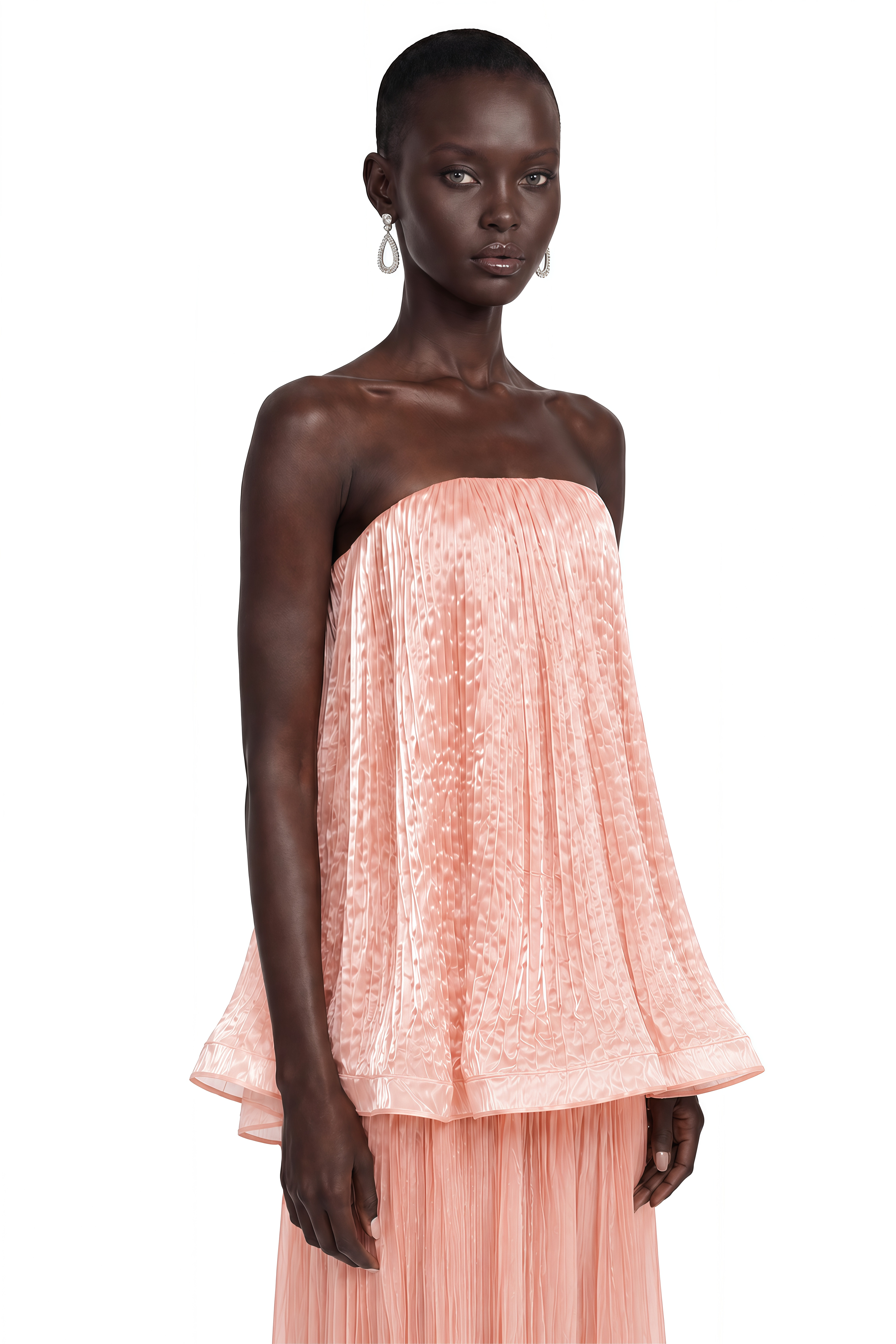 Althea Pink Strapless Pleated Top & Maxi Skirt Set
