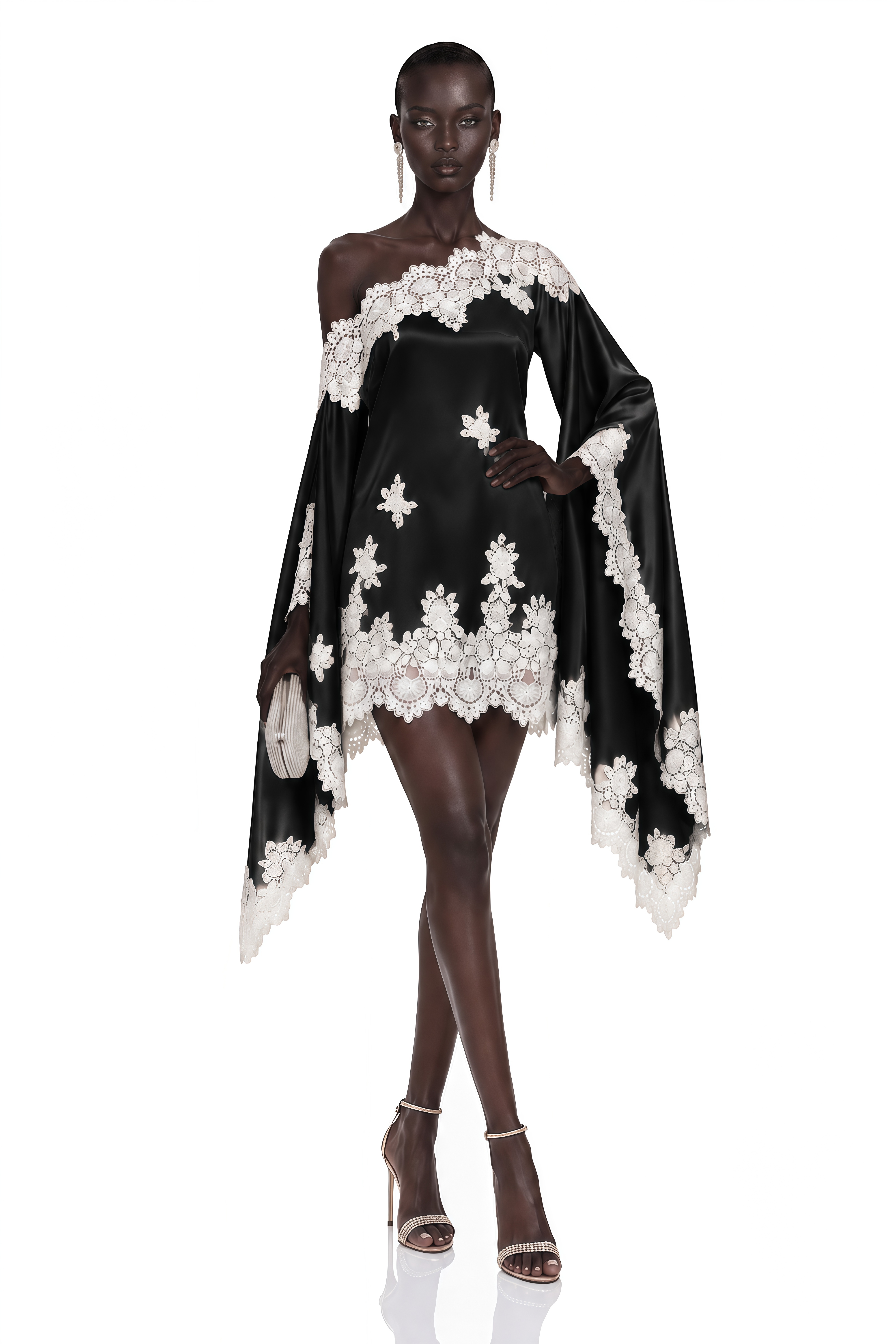 Amabel Black One-Shoulder Satin Mini Dress