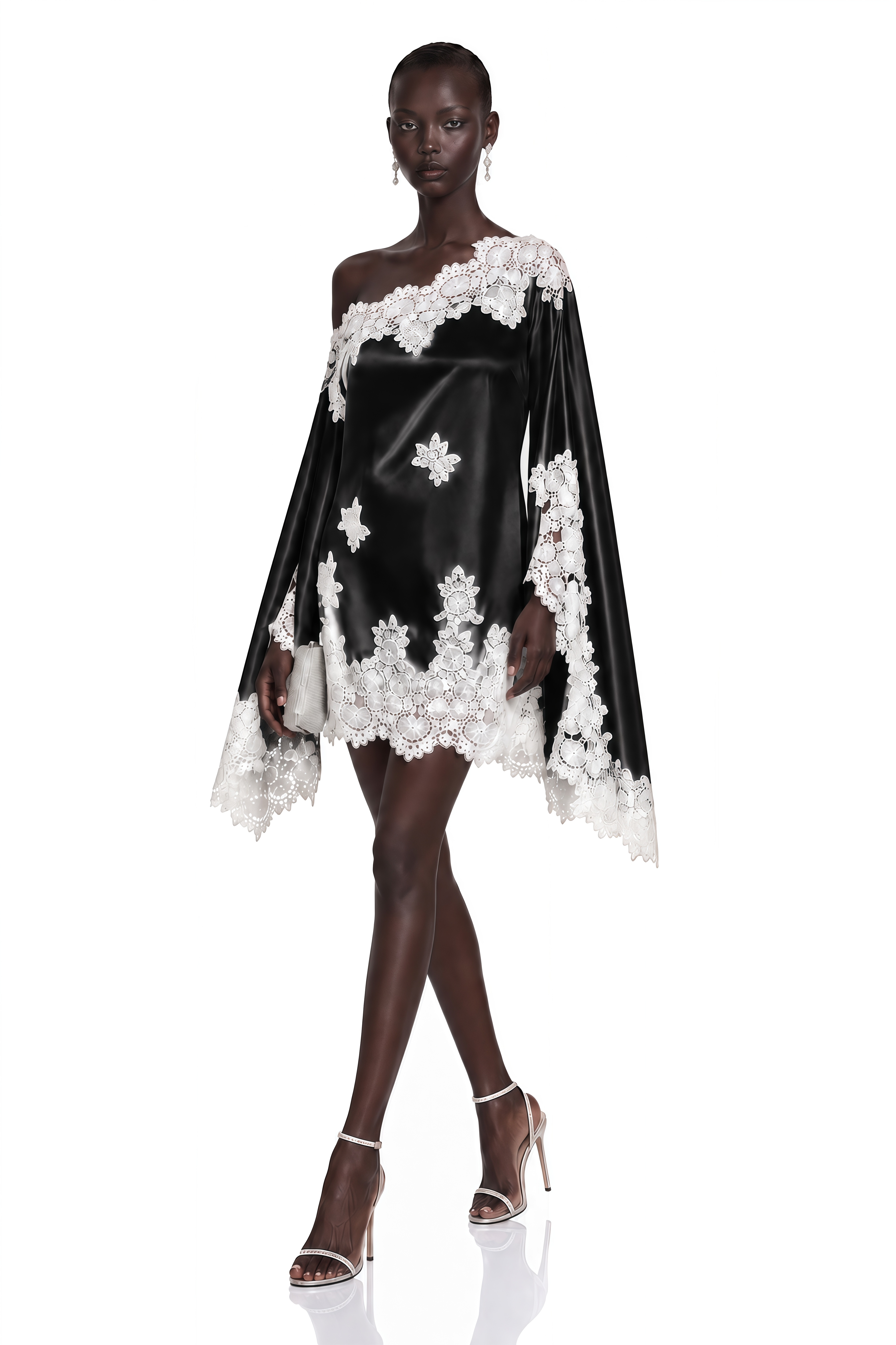 Amabel Black One-Shoulder Satin Mini Dress