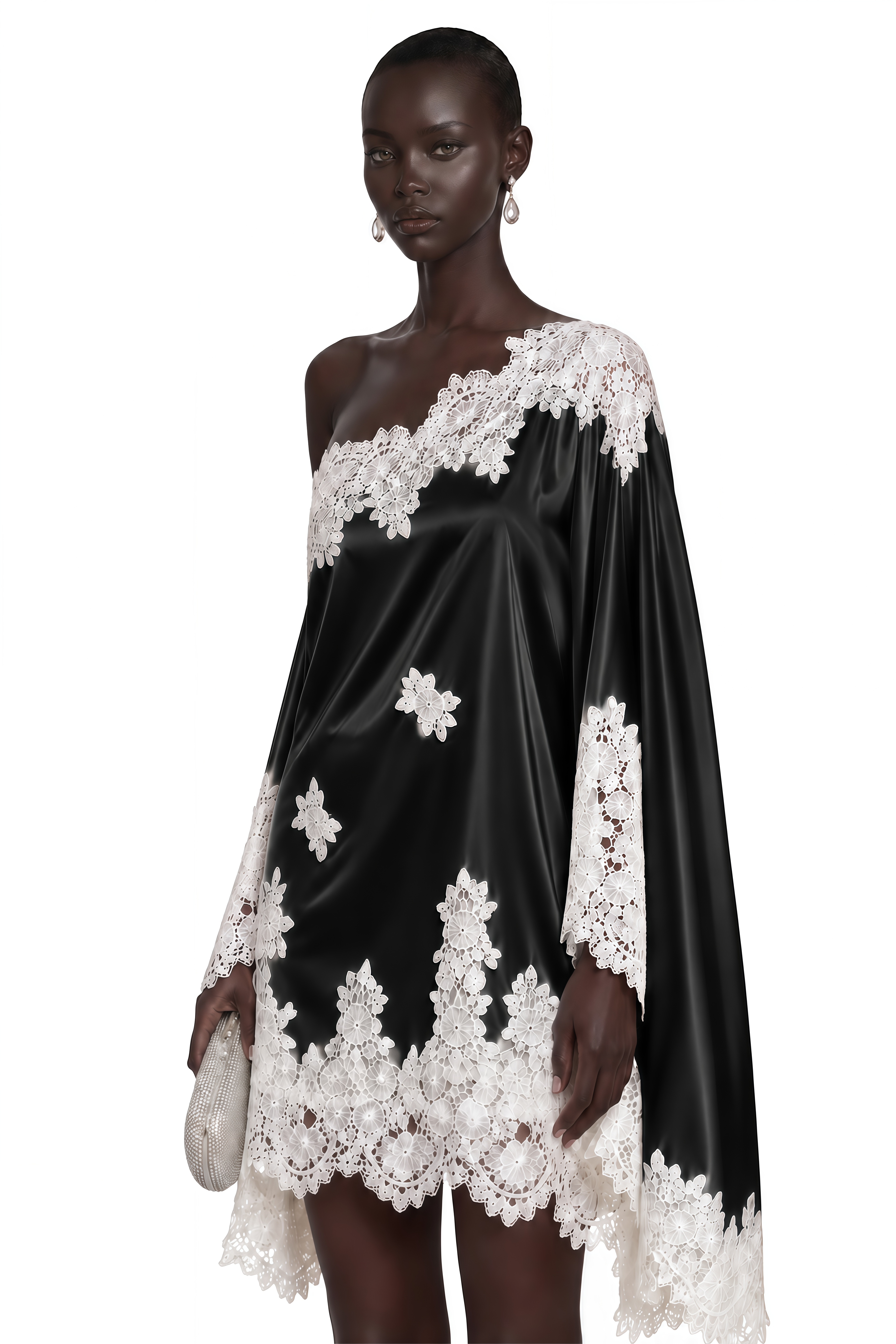 Amabel Black One-Shoulder Satin Mini Dress