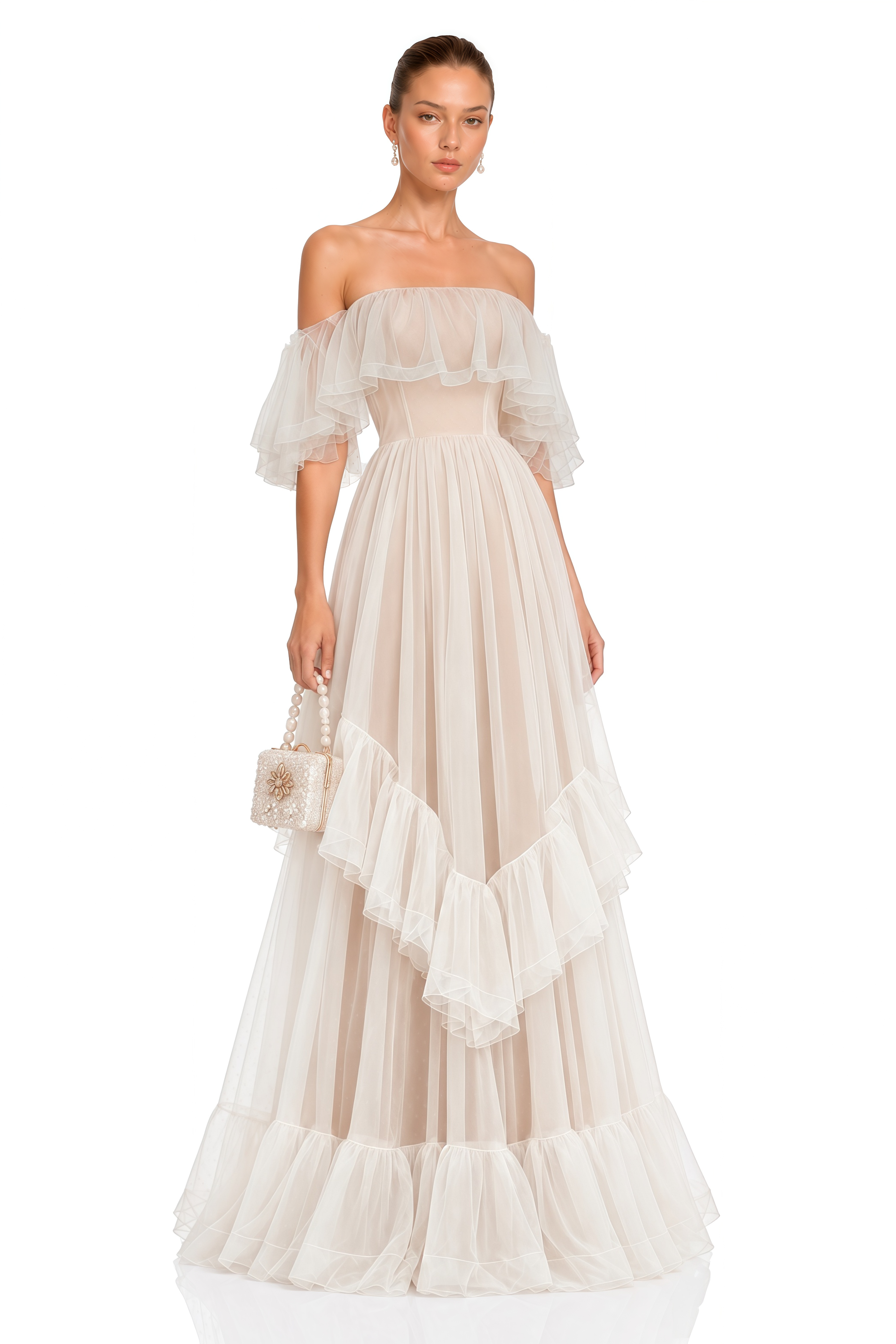 Amabel Ivory Ruffle Off Shoulder Maxi Dress