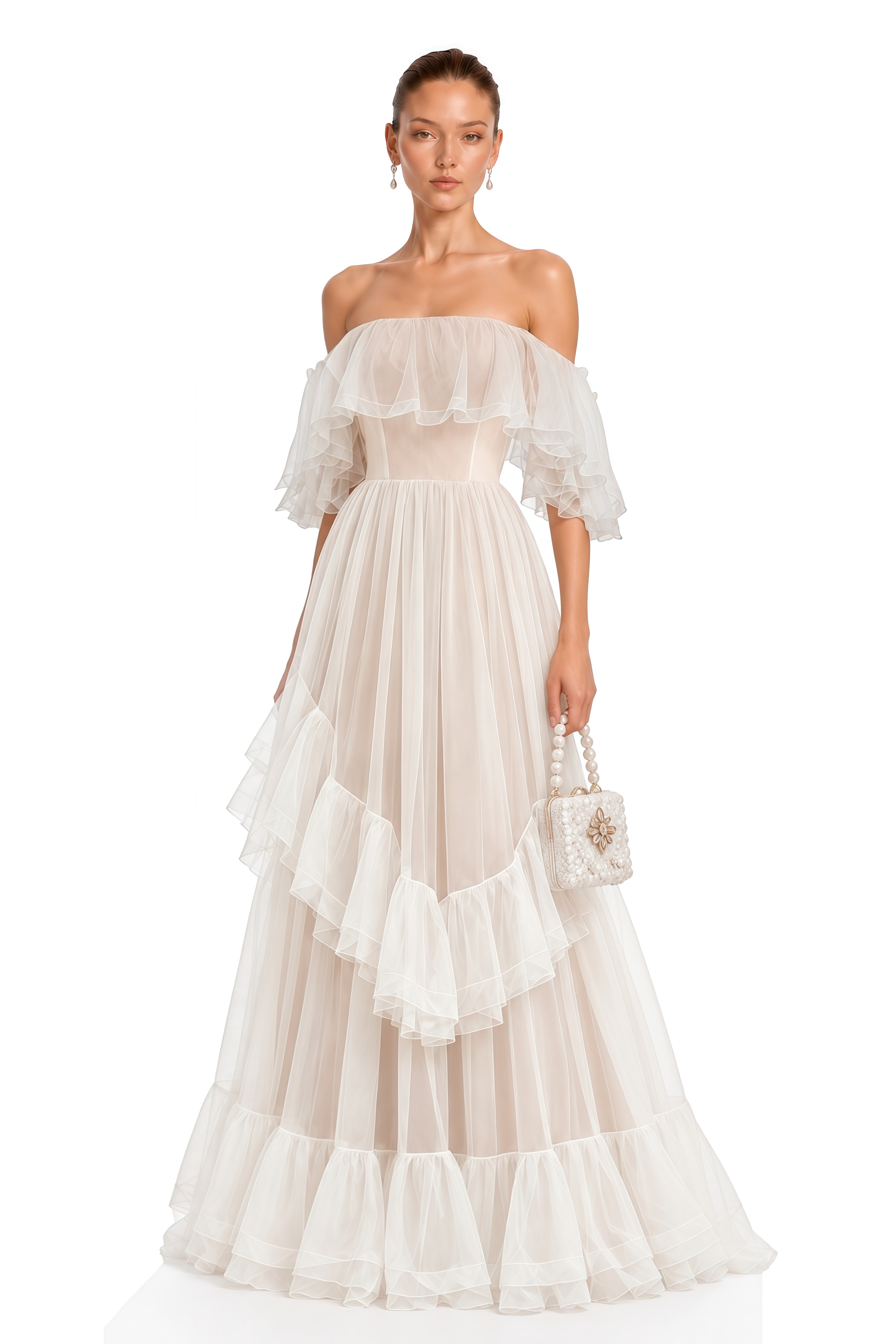 Amabel Ivory Ruffle Off Shoulder Maxi Dress