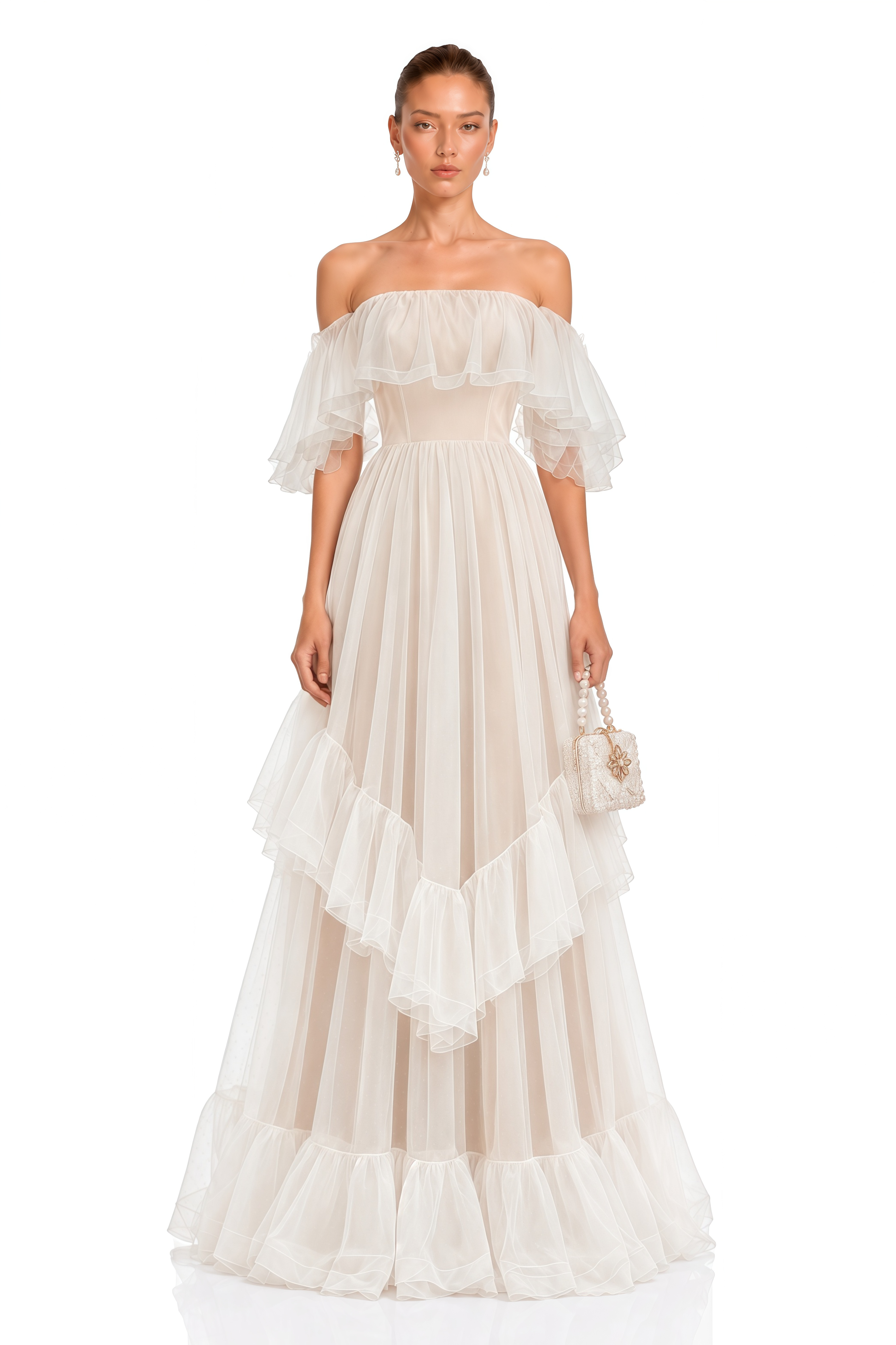 Amabel Ivory Ruffle Off Shoulder Maxi Dress