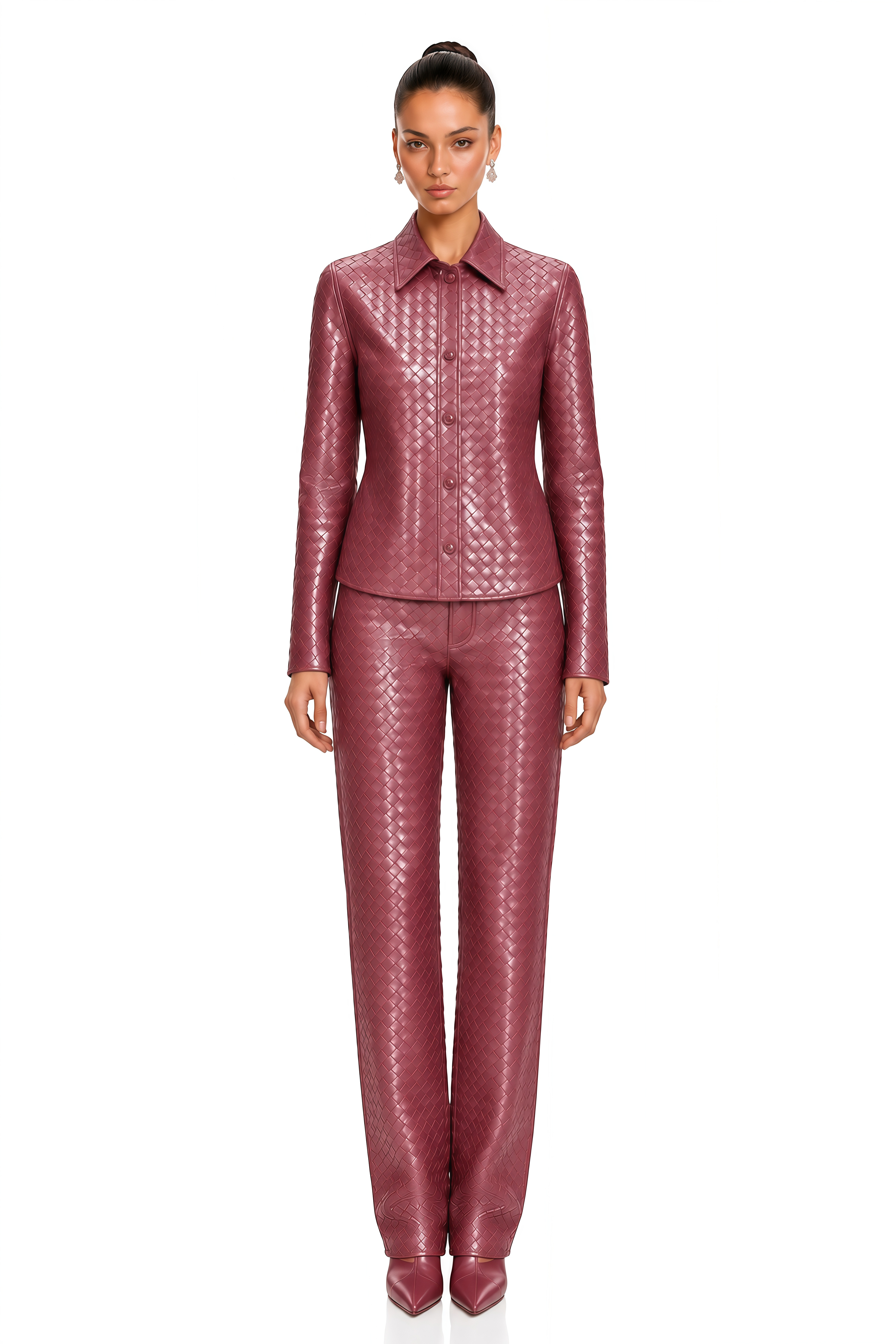 Amal Burgundy Woven-Effect Jacket & Trousers Set