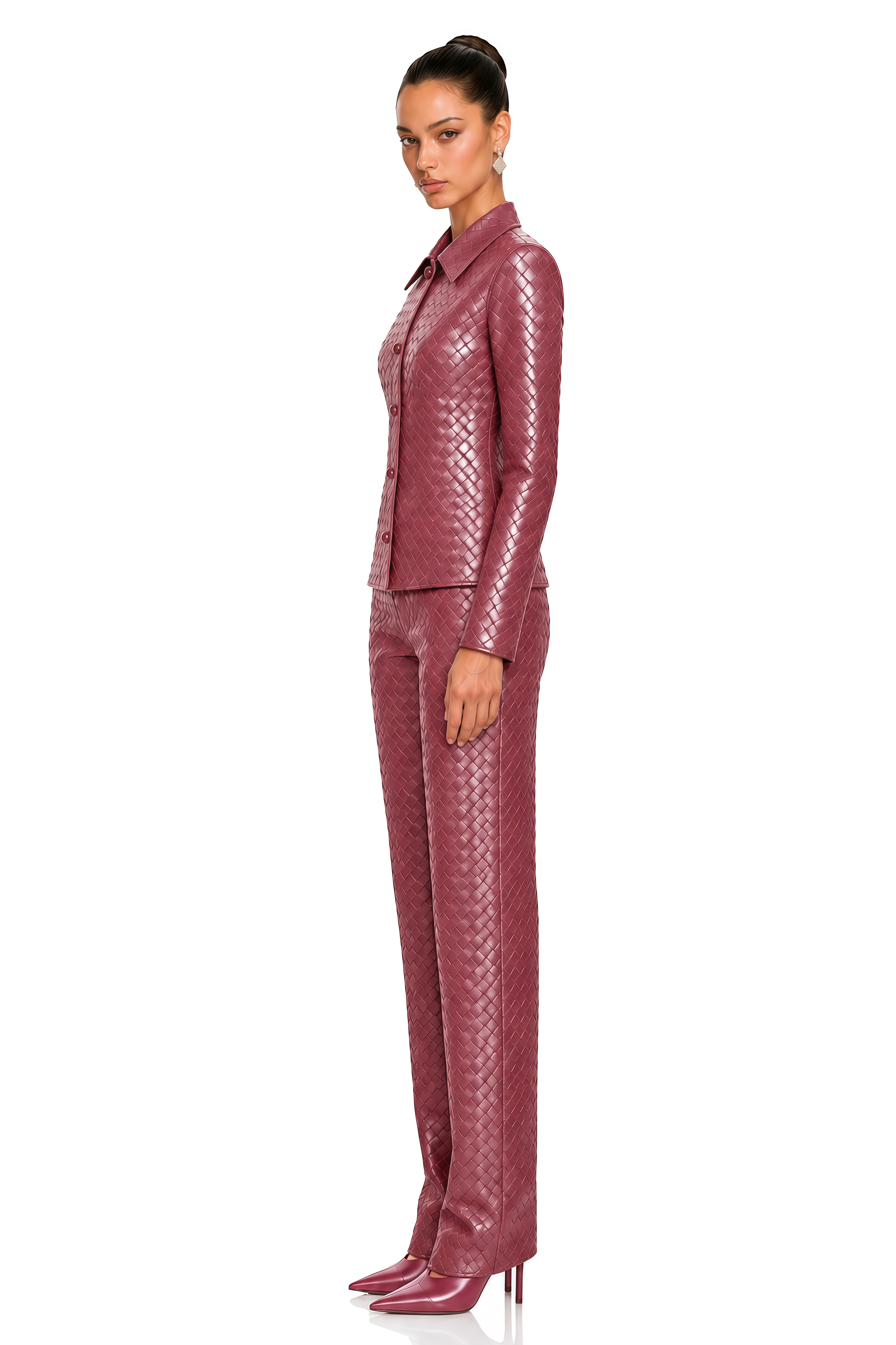 Amal Burgundy Woven-Effect Jacket & Trousers Set