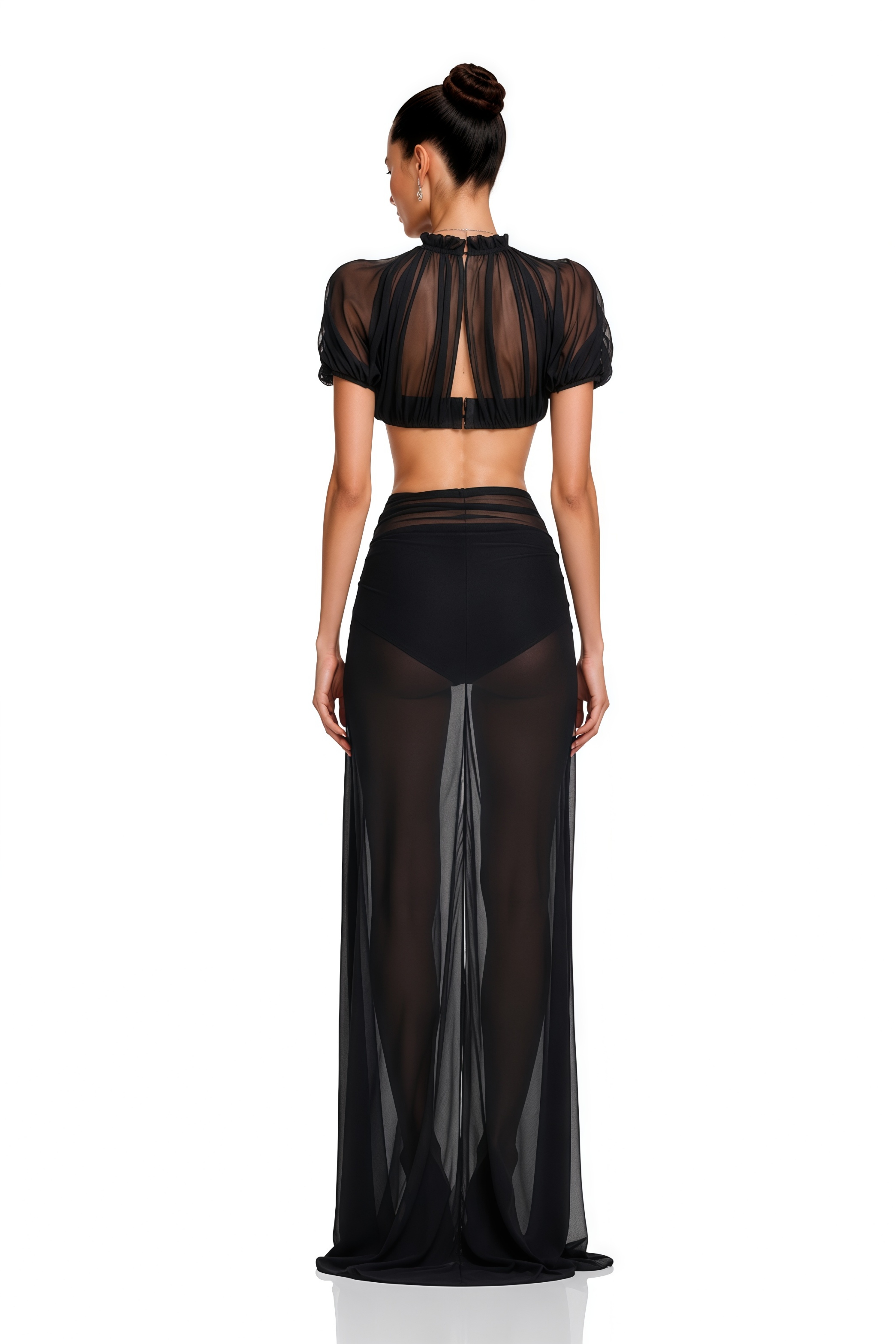 Amiri Black Sheer High Neck Crop Top & Maxi Skirt Set
