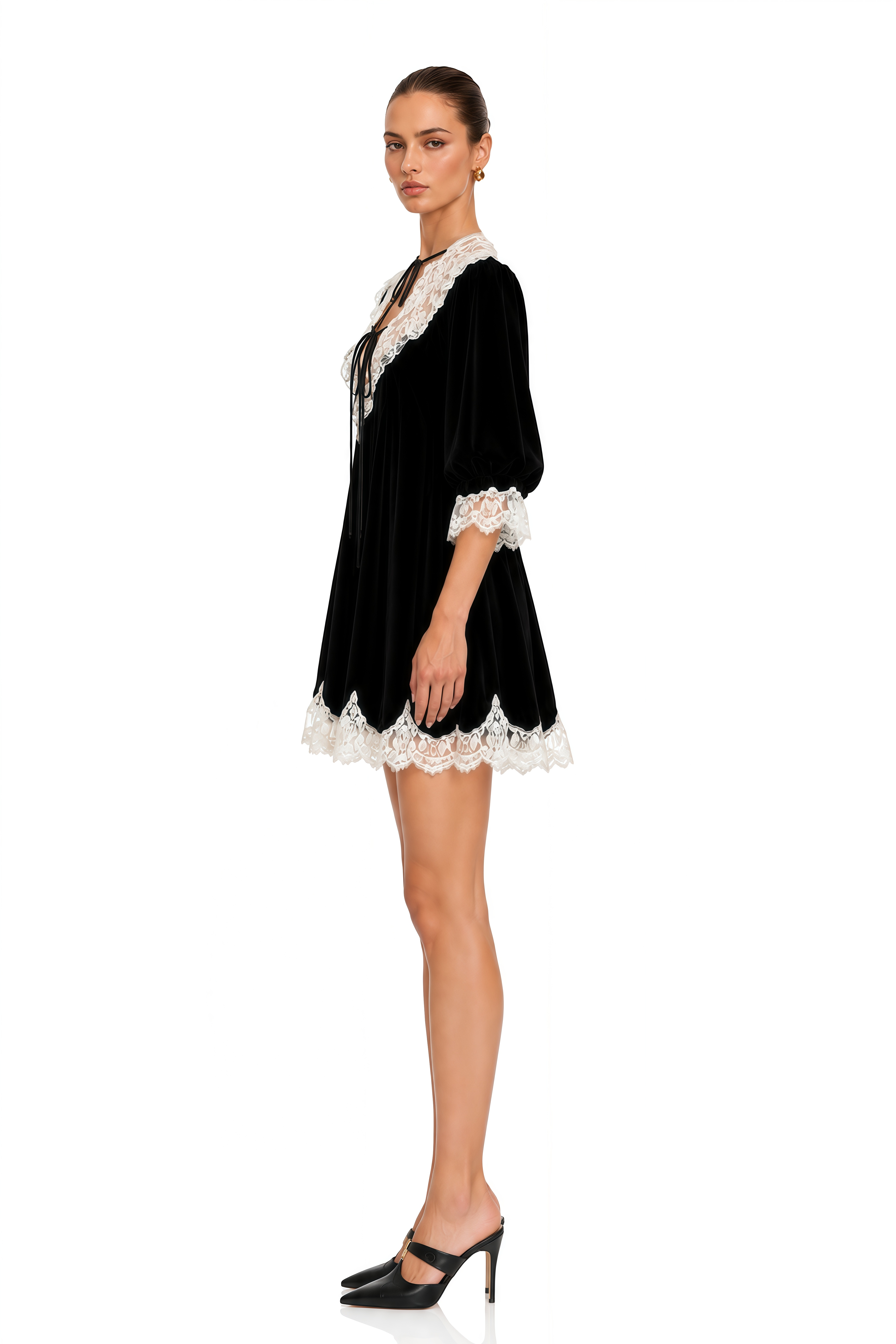 Amoret Black Velvet Lace Collar Mini Dress