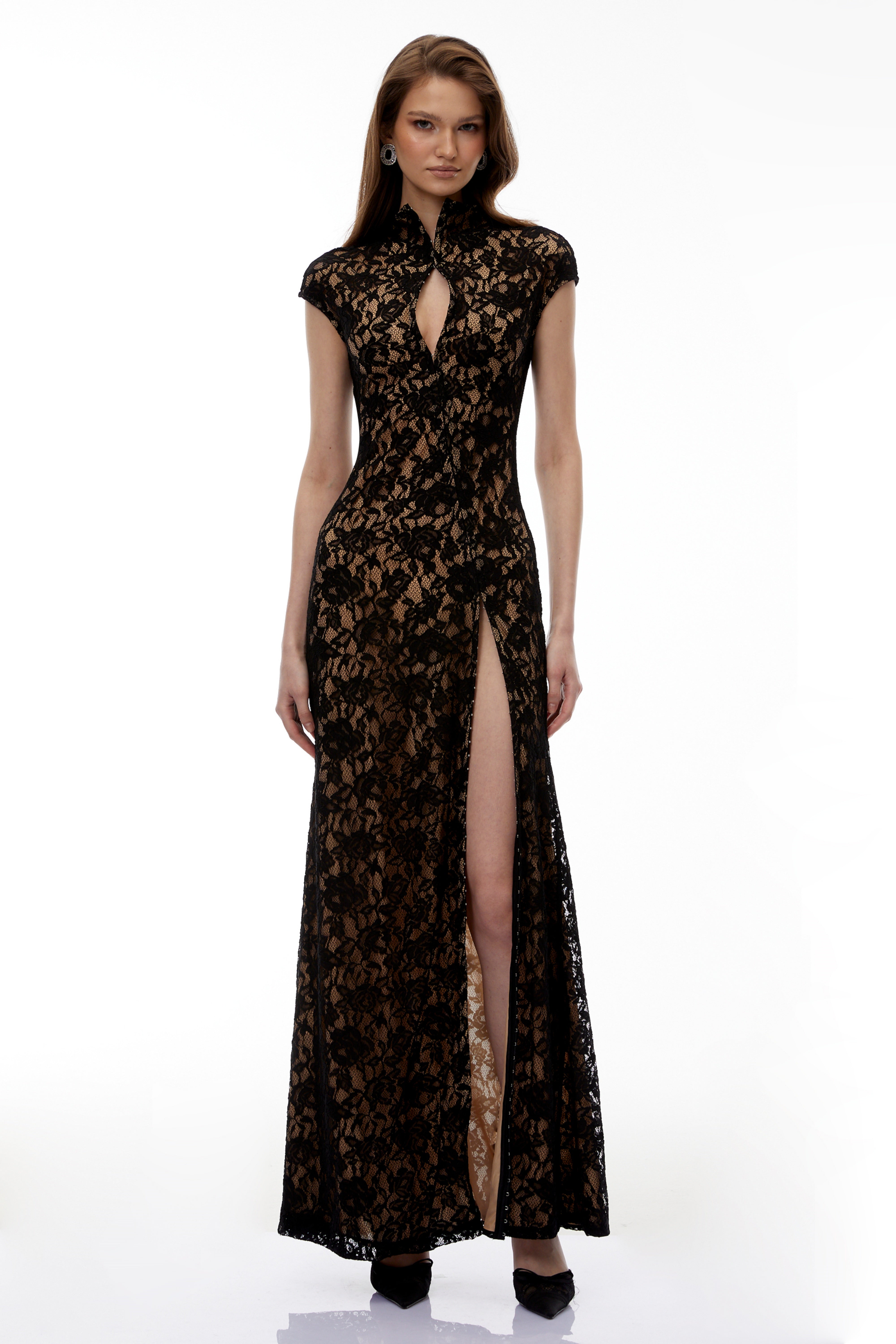 Lace Maxi Dress with High Thigh Slit