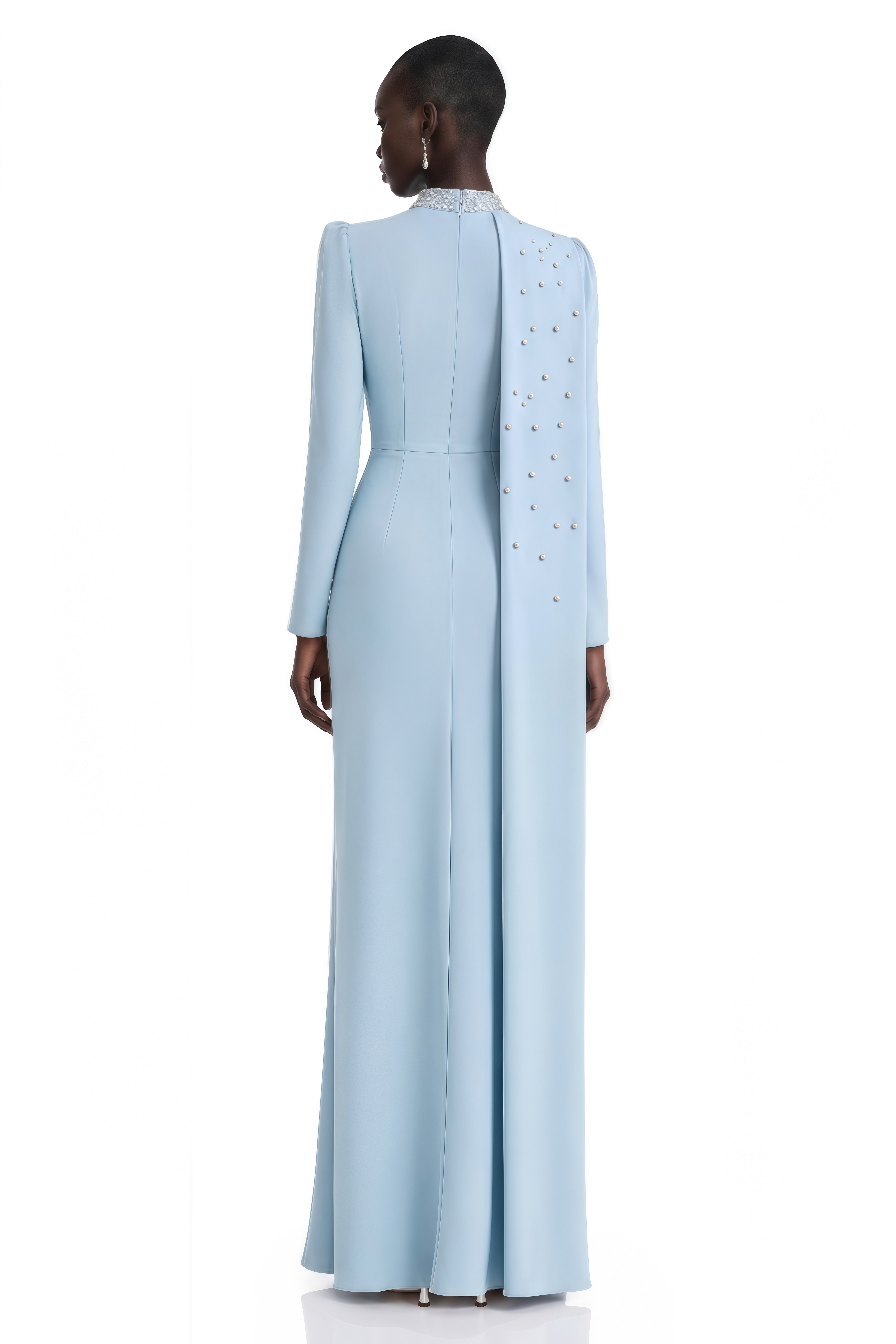 Andreea Blue Cape Maxi Dress with Embellishment