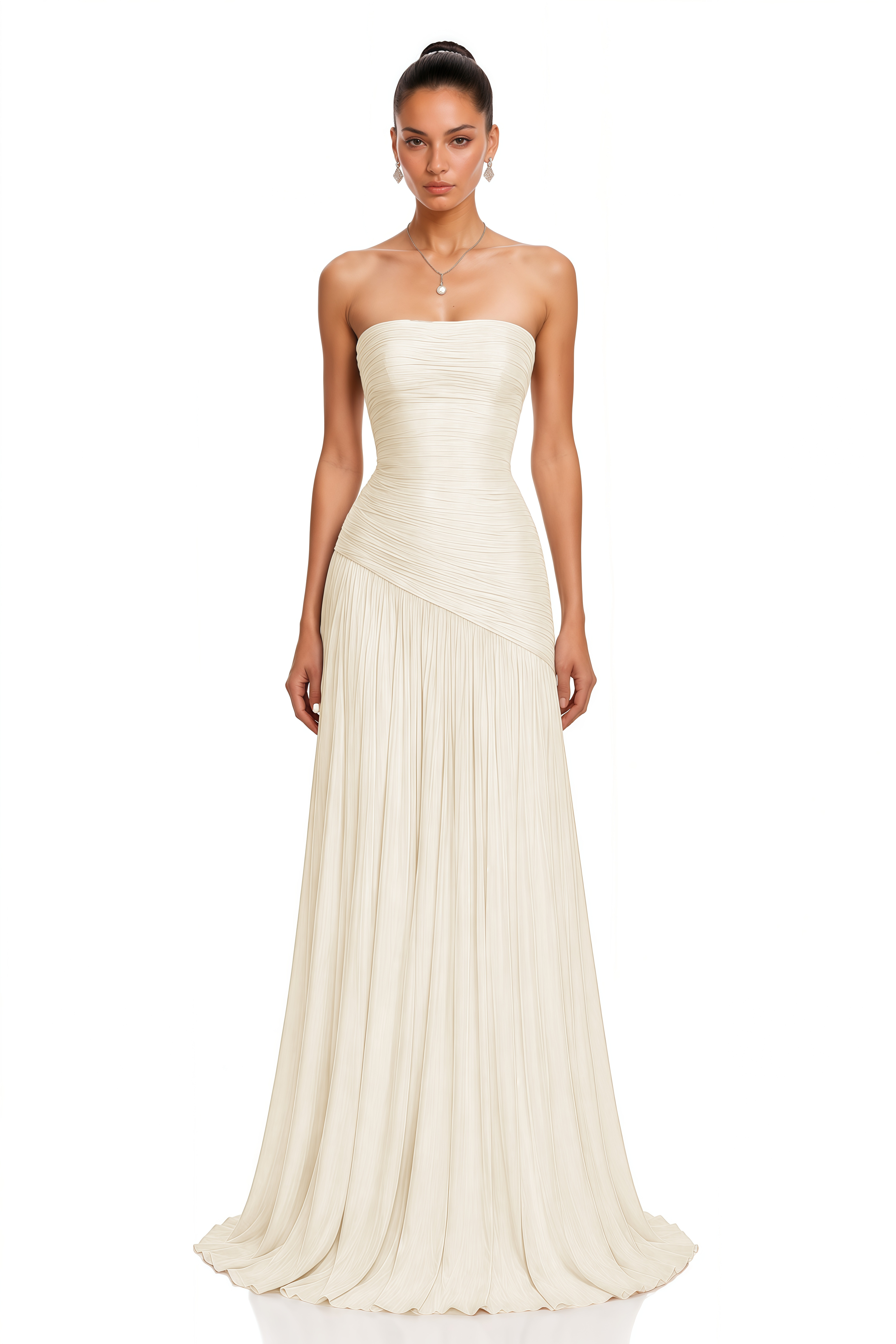 Angelina Champagne White Off Shoulder Pleated Maxi Dress