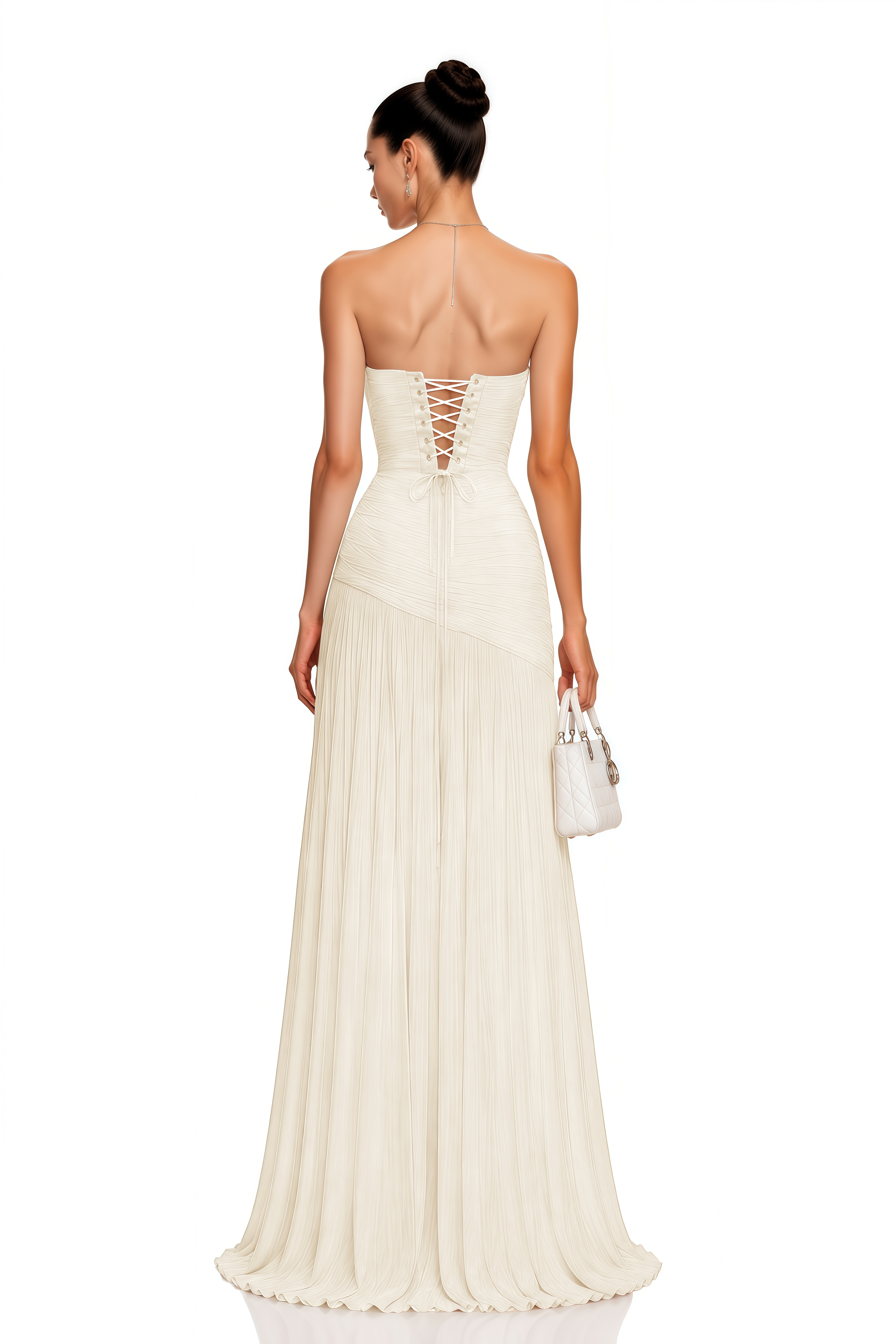 Angelina Champagne White Off Shoulder Pleated Maxi Dress
