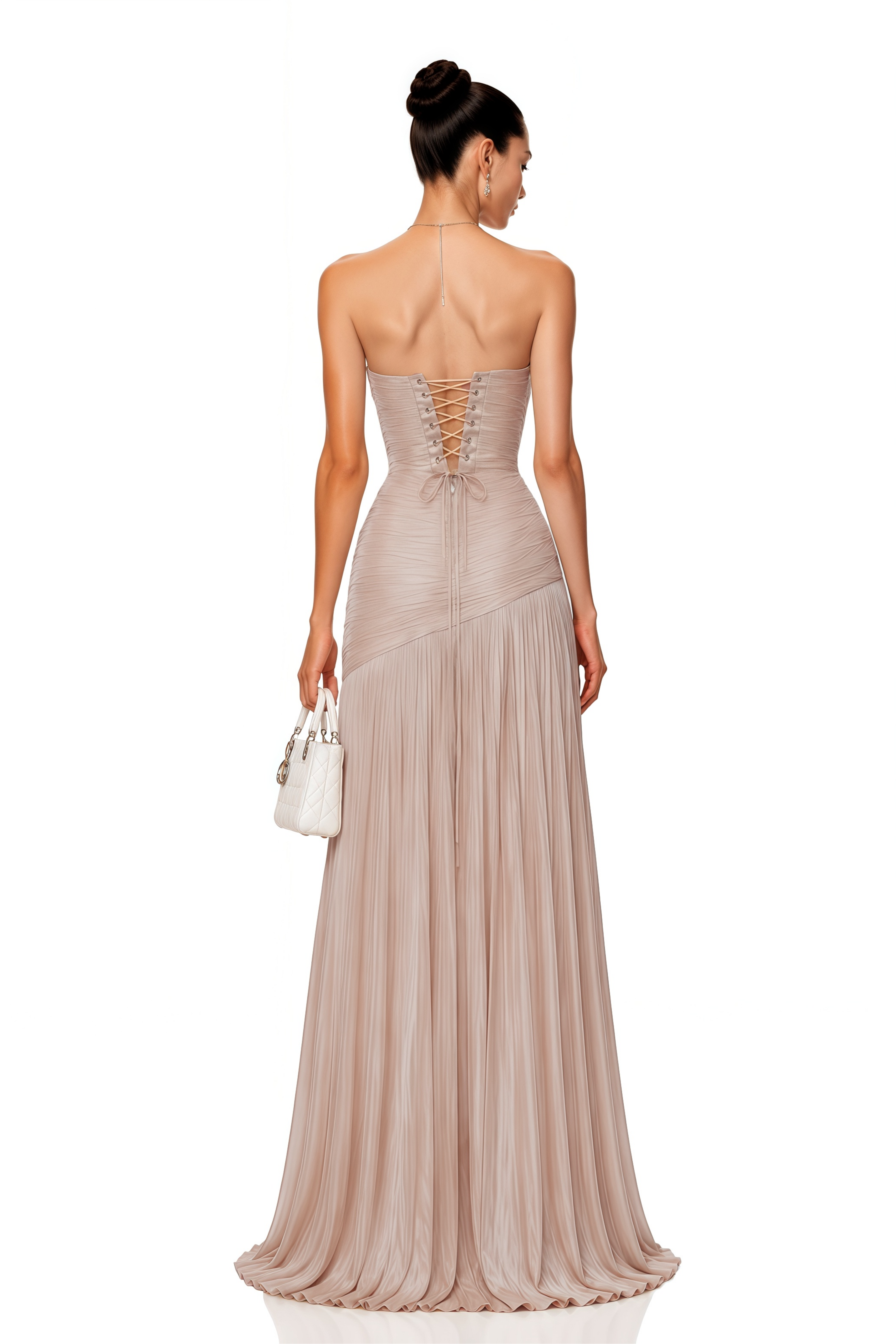Angelina Champagne Brown Off Shoulder Pleated Maxi Dress