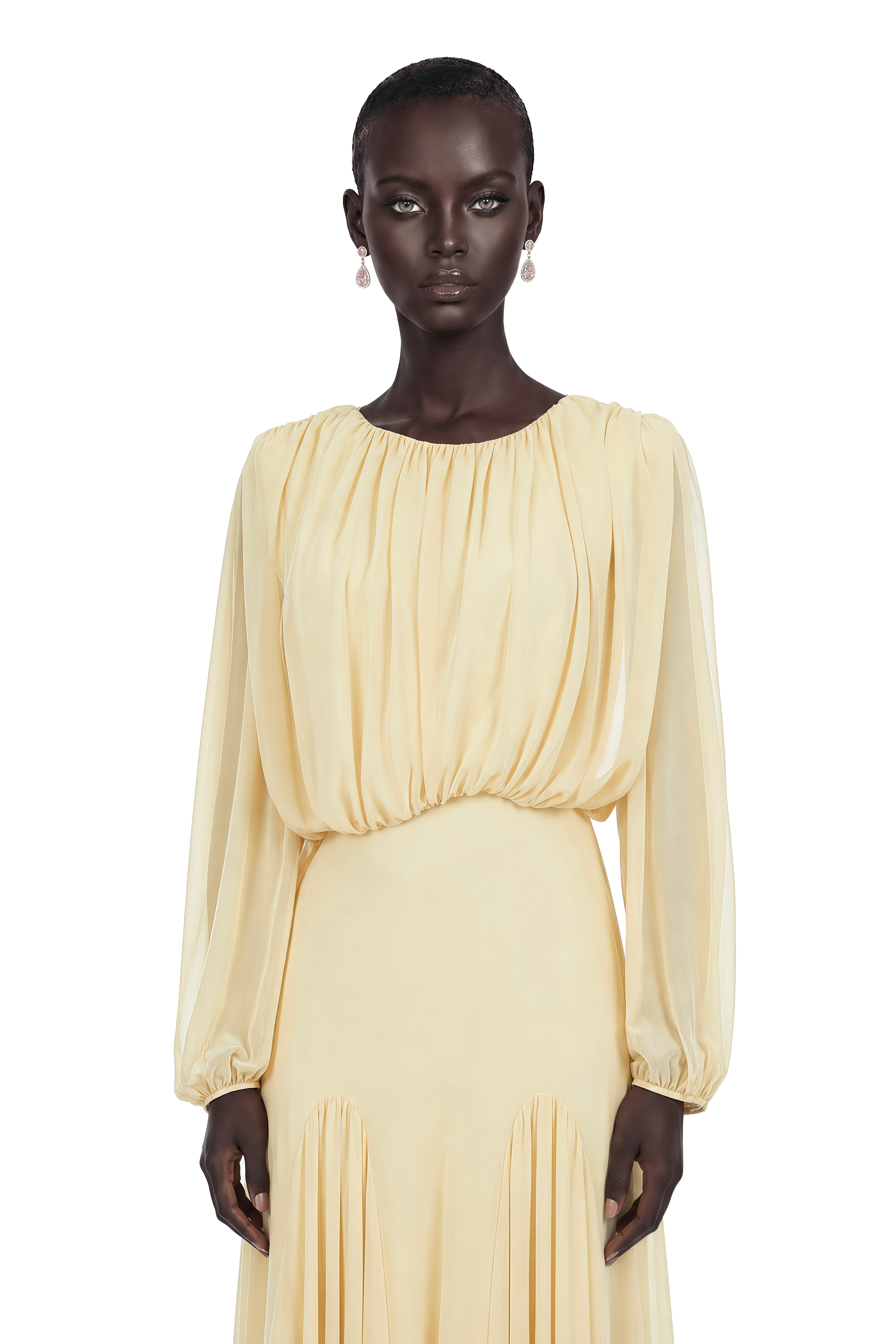Annabelle Yellow Lantern Sleeve Pleated Maxi Dress – Miss Rosier