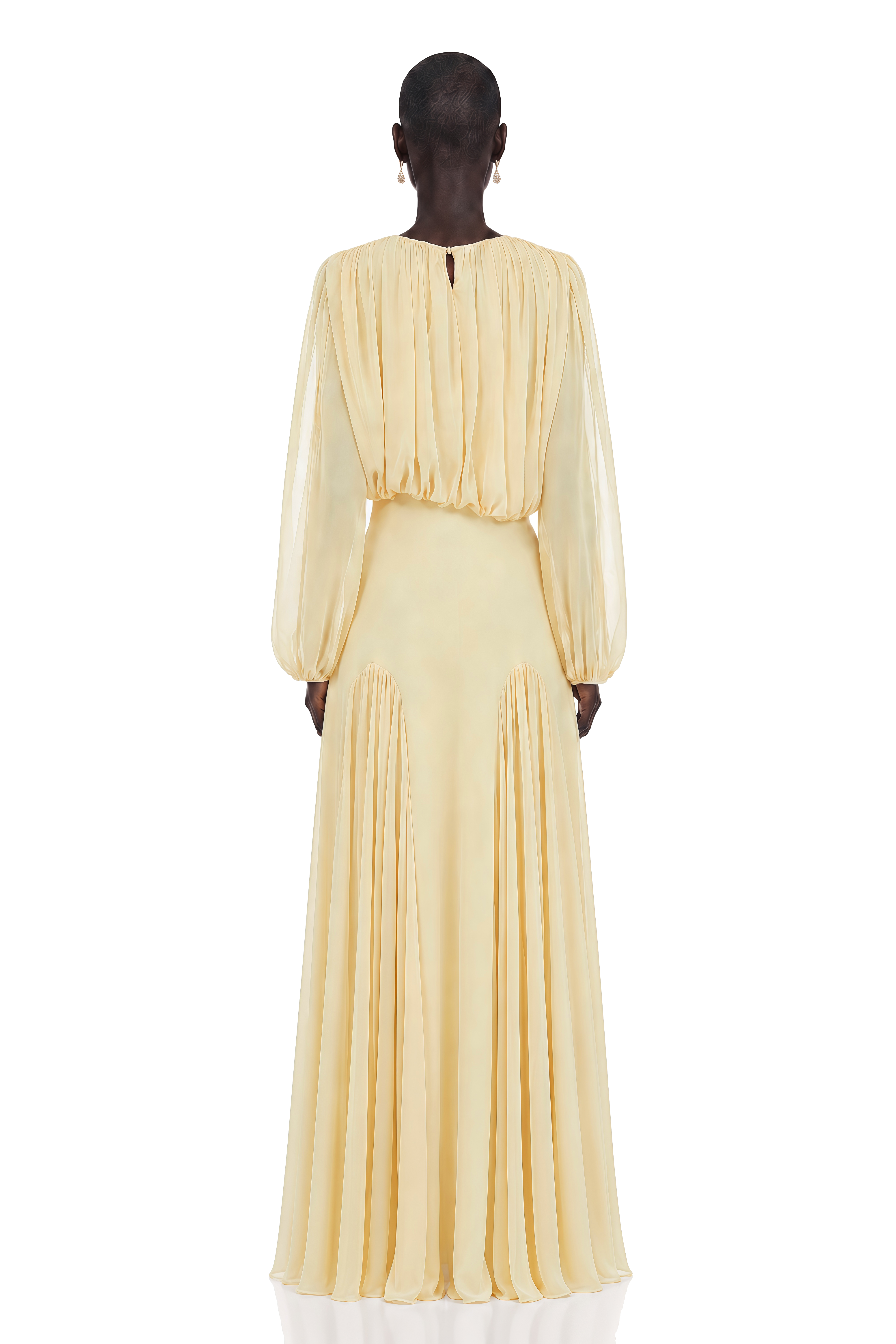 Annabelle Yellow Lantern Sleeve Pleated Maxi Dress