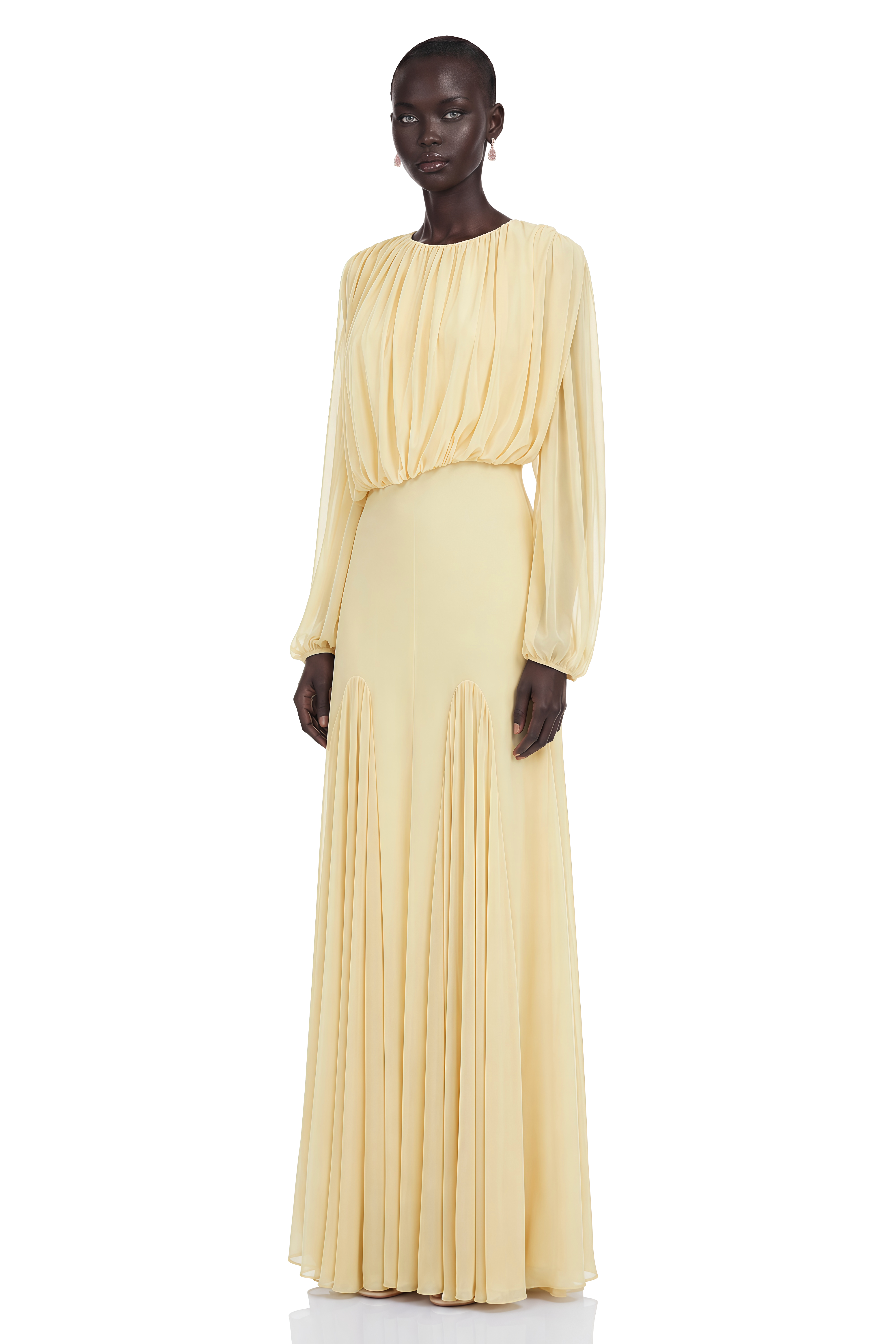 Annabelle Yellow Lantern Sleeve Pleated Maxi Dress – Miss Rosier