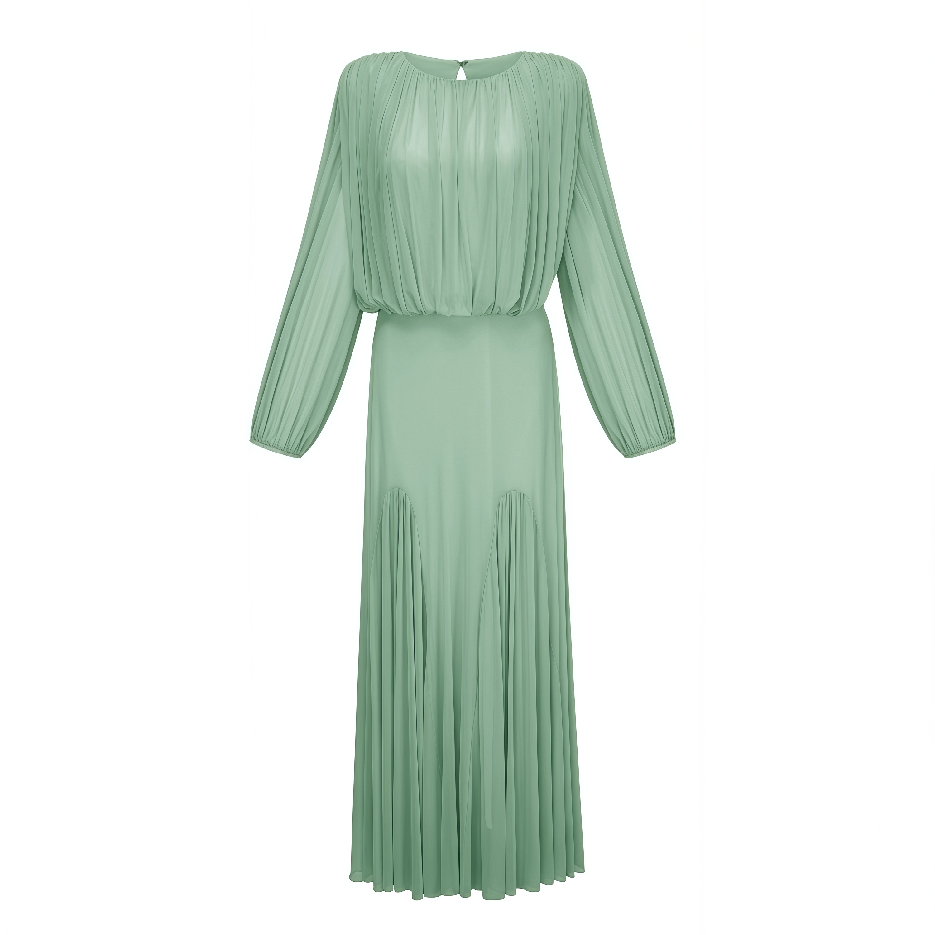 Green Lantern Sleeve Pleated Maxi Dress